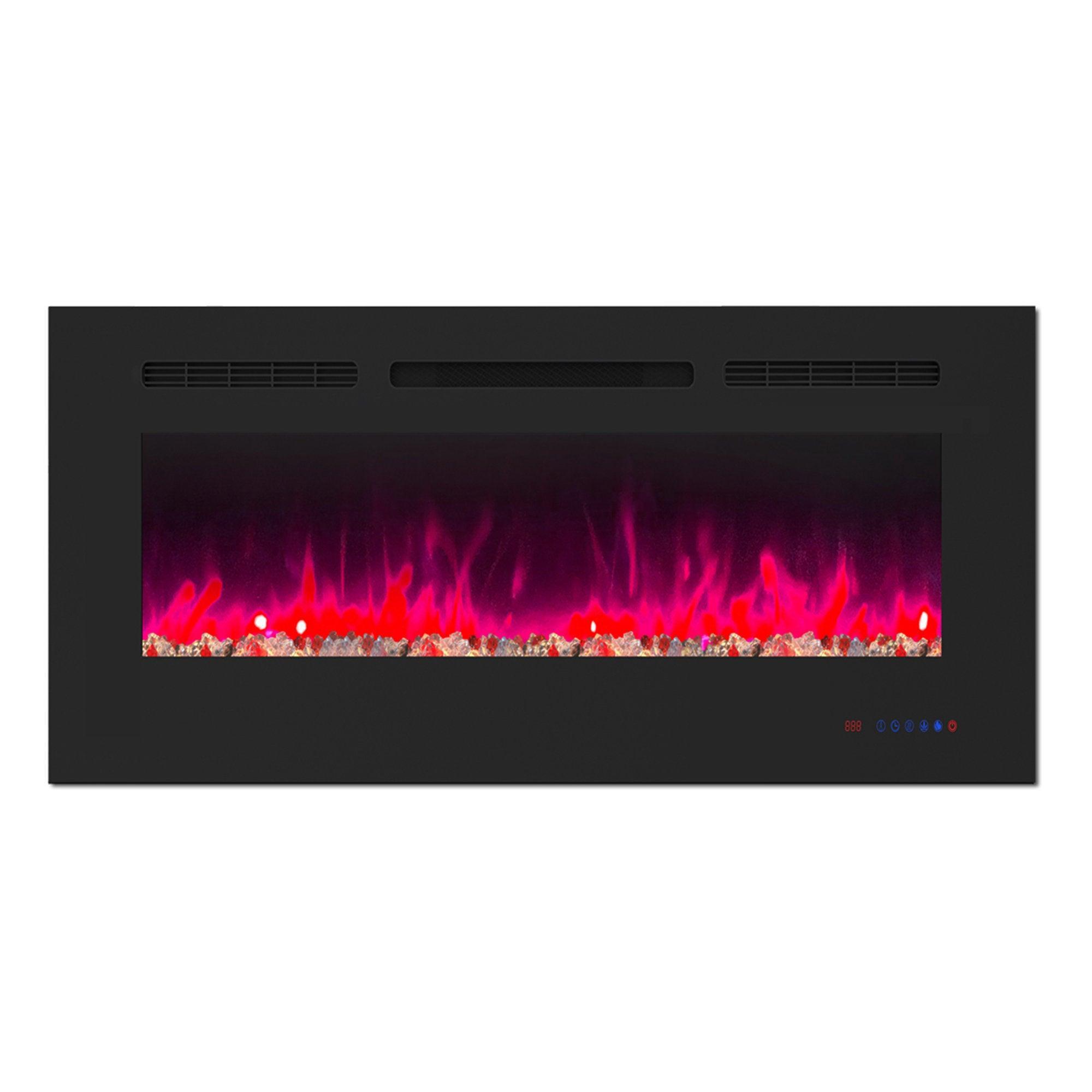 Wall Electric Fireplace with Remote Control and Touch Screen in 13 Flame Colors and Base Lights - ParrotUncle