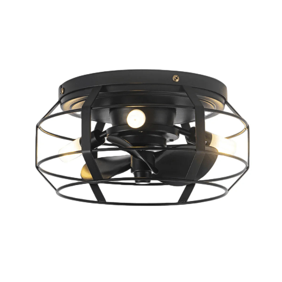 12" Industrial DC Motor Satin Nickel Flush Mount Reversible Iron Ceiling Fan with Lighting and Remote Control - ParrotUncle