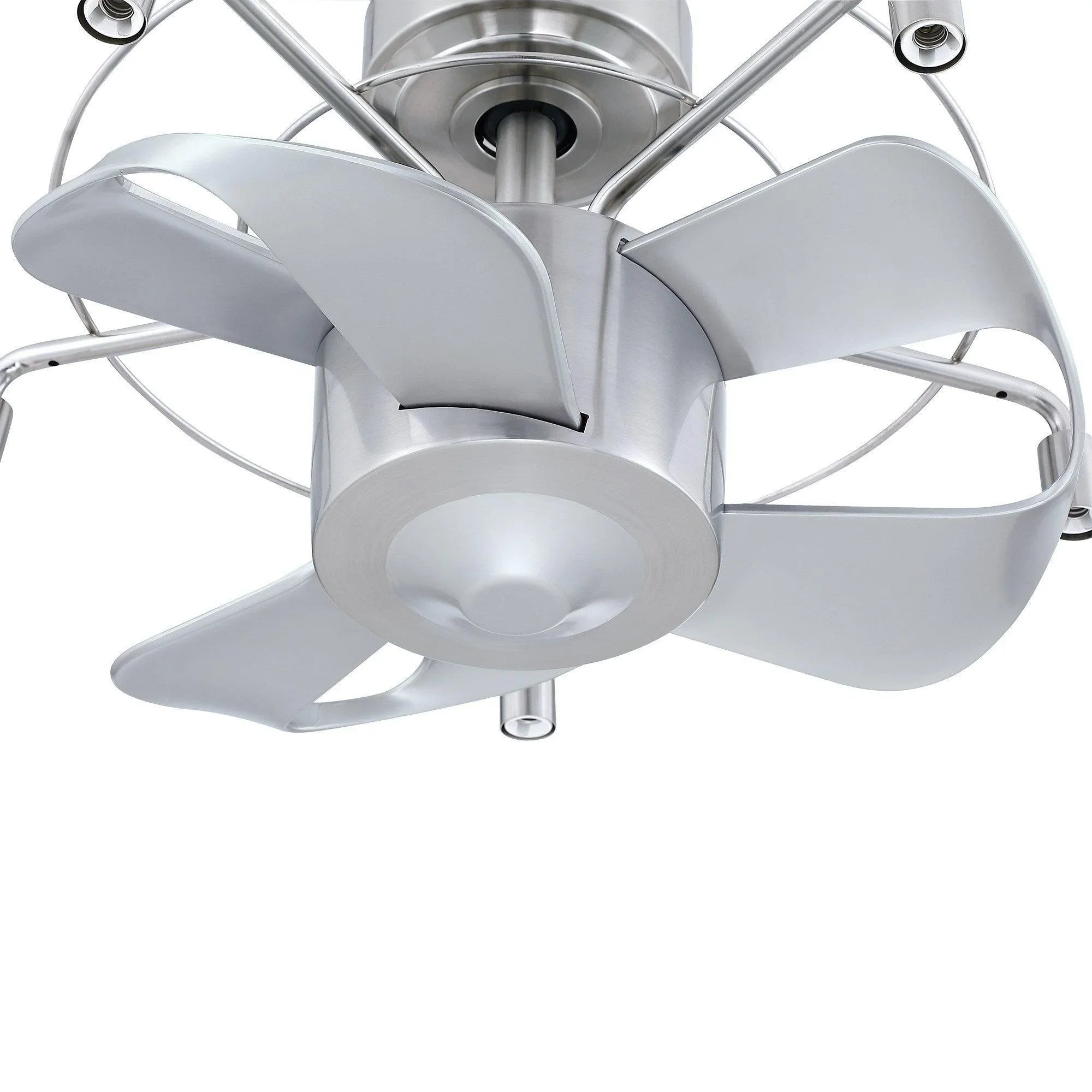 23" Industrial Satin Nickel DC Motor Downrod Mount Reversible Fandelier Ceiling Fan with Lighting and Remote Control - ParrotUncle