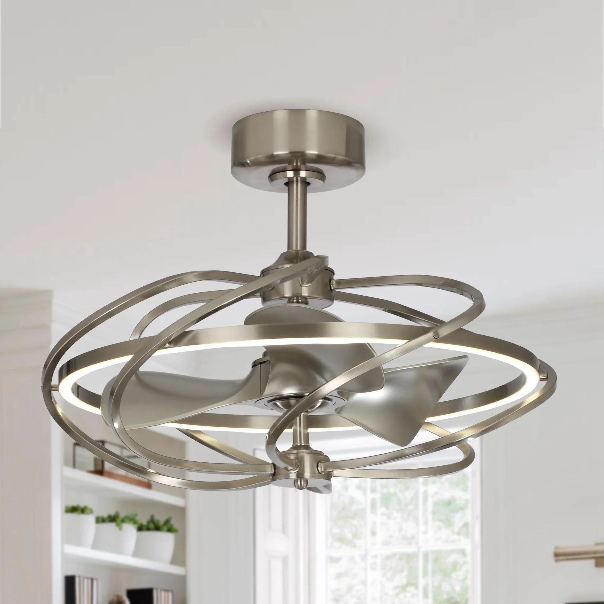 27" Bucholz Modern DC Motor Brushed Nickel Downrod Mount Reversible Ceiling Fan with Lighting and Remote Control - ParrotUncle