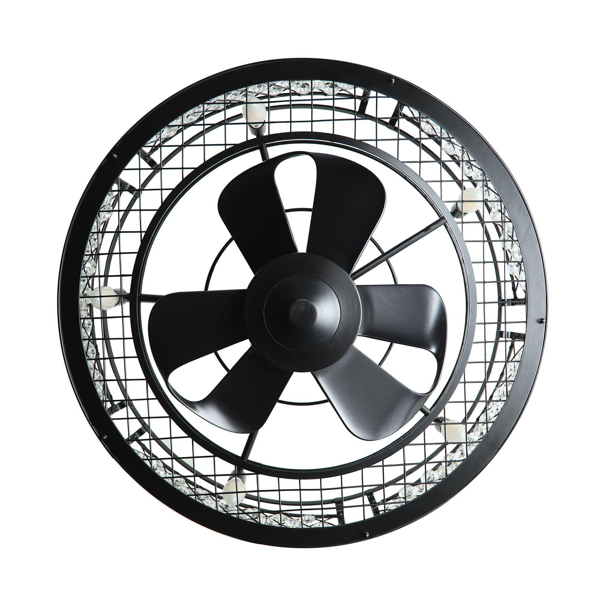 27" Wright Industrial DC Motor Downrod Mount Reversible Crystal Ceiling Fan with Lighting and Remote Control - ParrotUncle