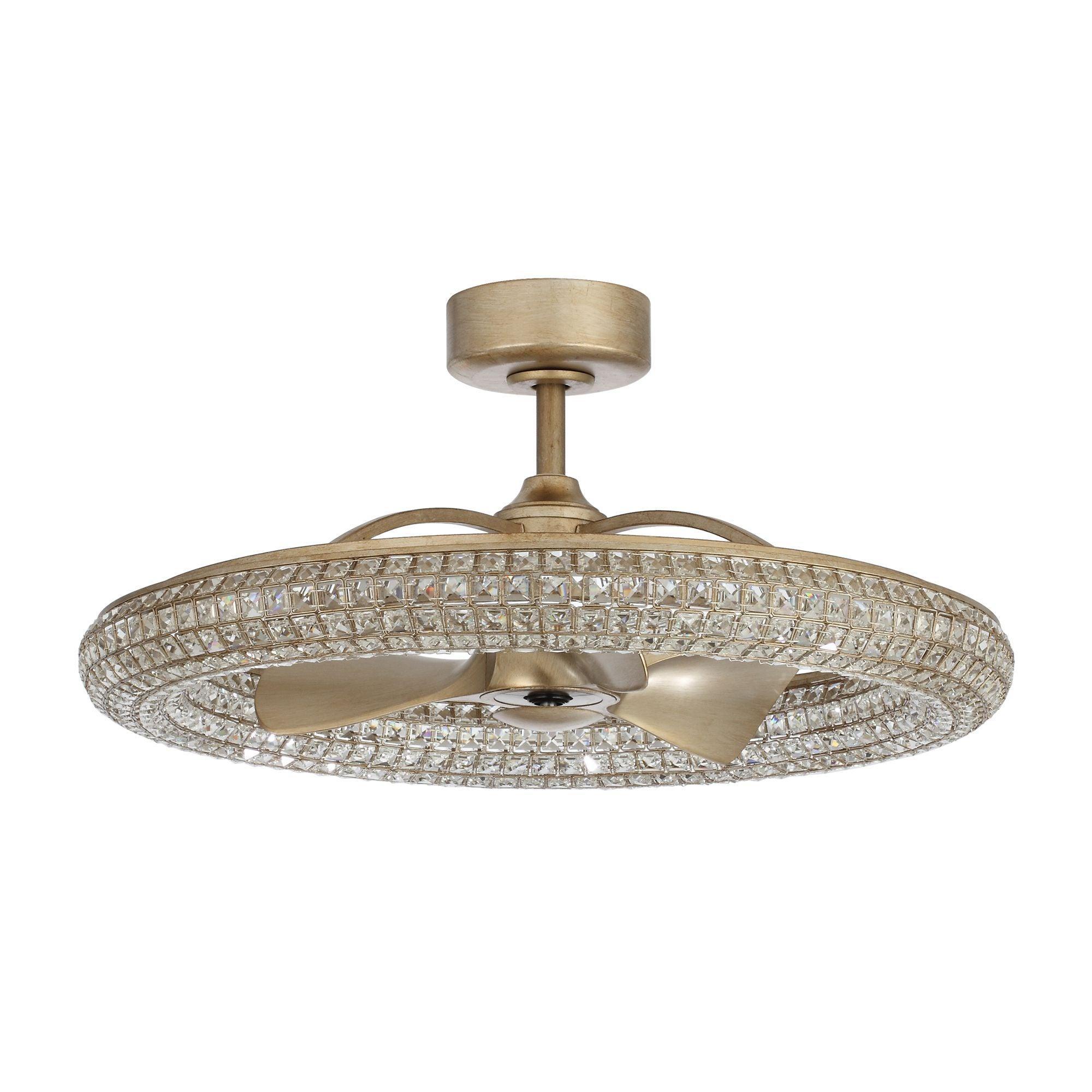 33" Modern DC Motor Downrod Mount Reversible Crystal Ceiling Fan with Lighting and Remote Control - ParrotUncle