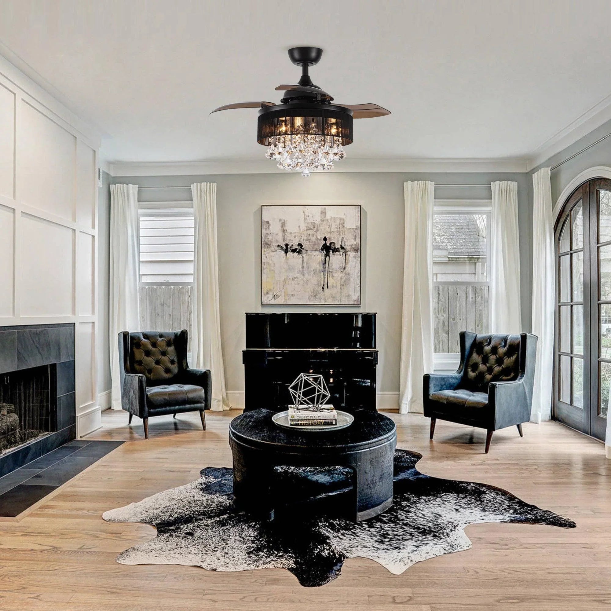 36" Bangaiore Modern Downrod Mount Crystal Ceiling Fan with Lighting and Remote Control - ParrotUncle