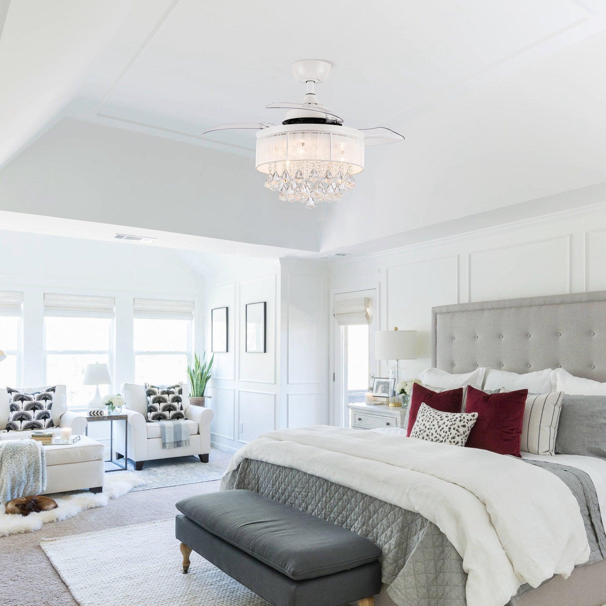 36" Bangaiore Modern Downrod Mount Crystal Ceiling Fan with Lighting and Remote Control - ParrotUncle