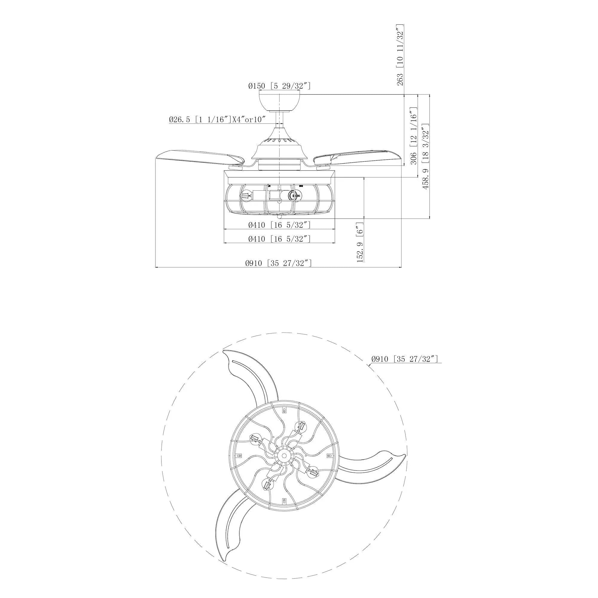 36" Benally Industrial Downrod Mount Ceiling Fan with Lighting and Remote Control - ParrotUncle