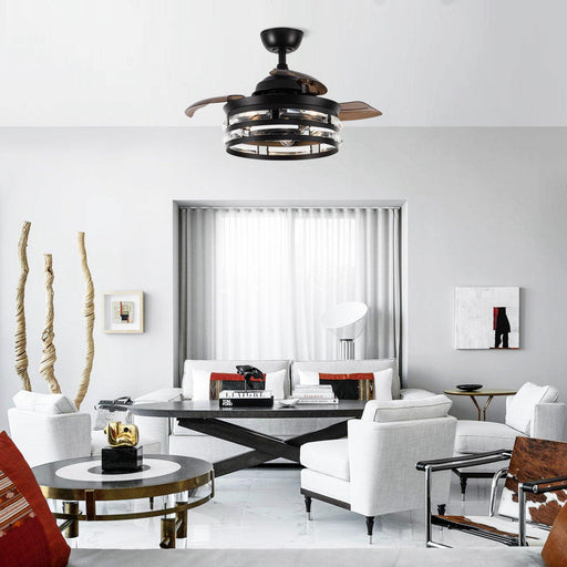 36" Kerala Industrial Downrod Mount Ceiling Fan with Lighting and Remote Control - ParrotUncle