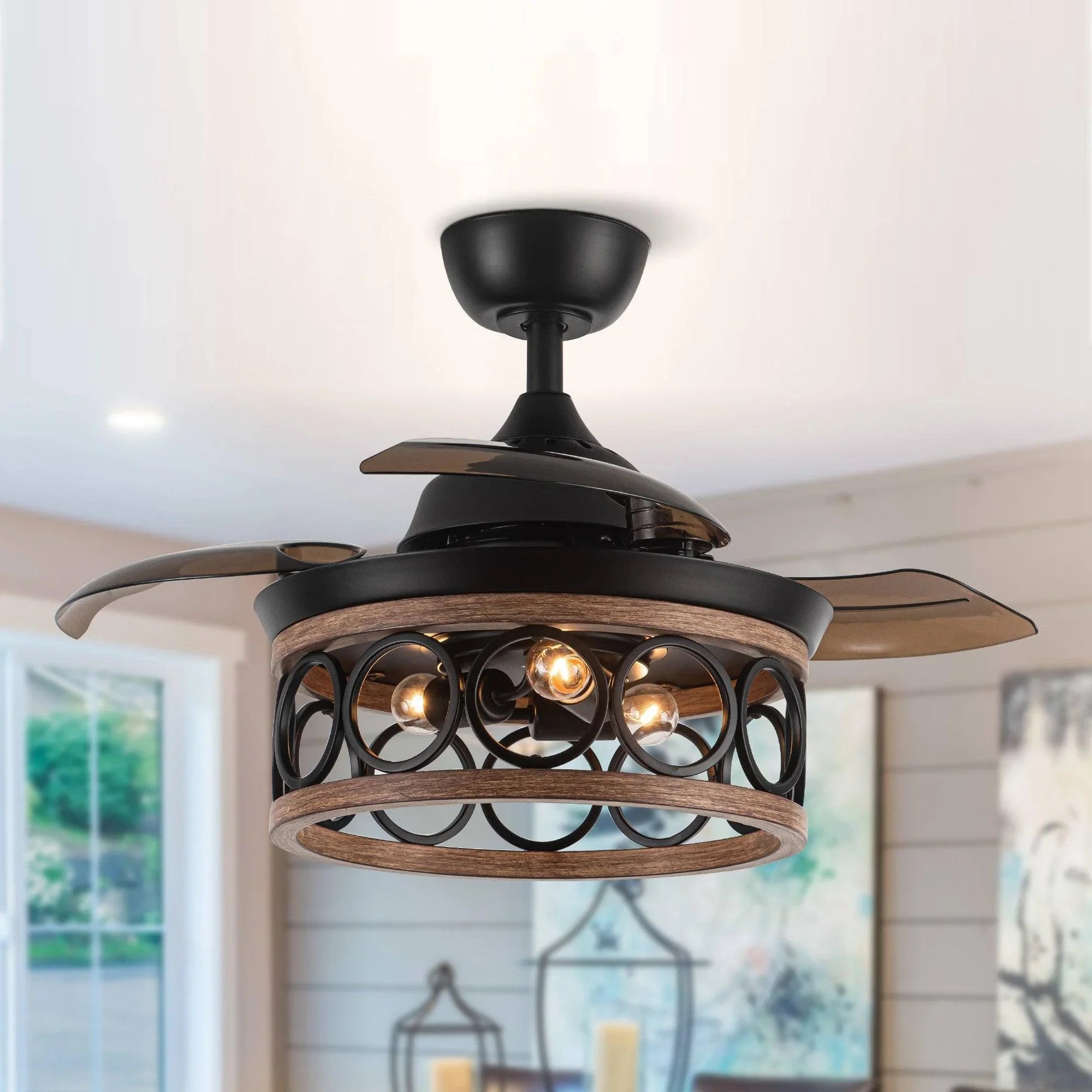 36" Mirelle Farmhouse Downrod Mount Ceiling Fan with Lighting and Wall Control - ParrotUncle
