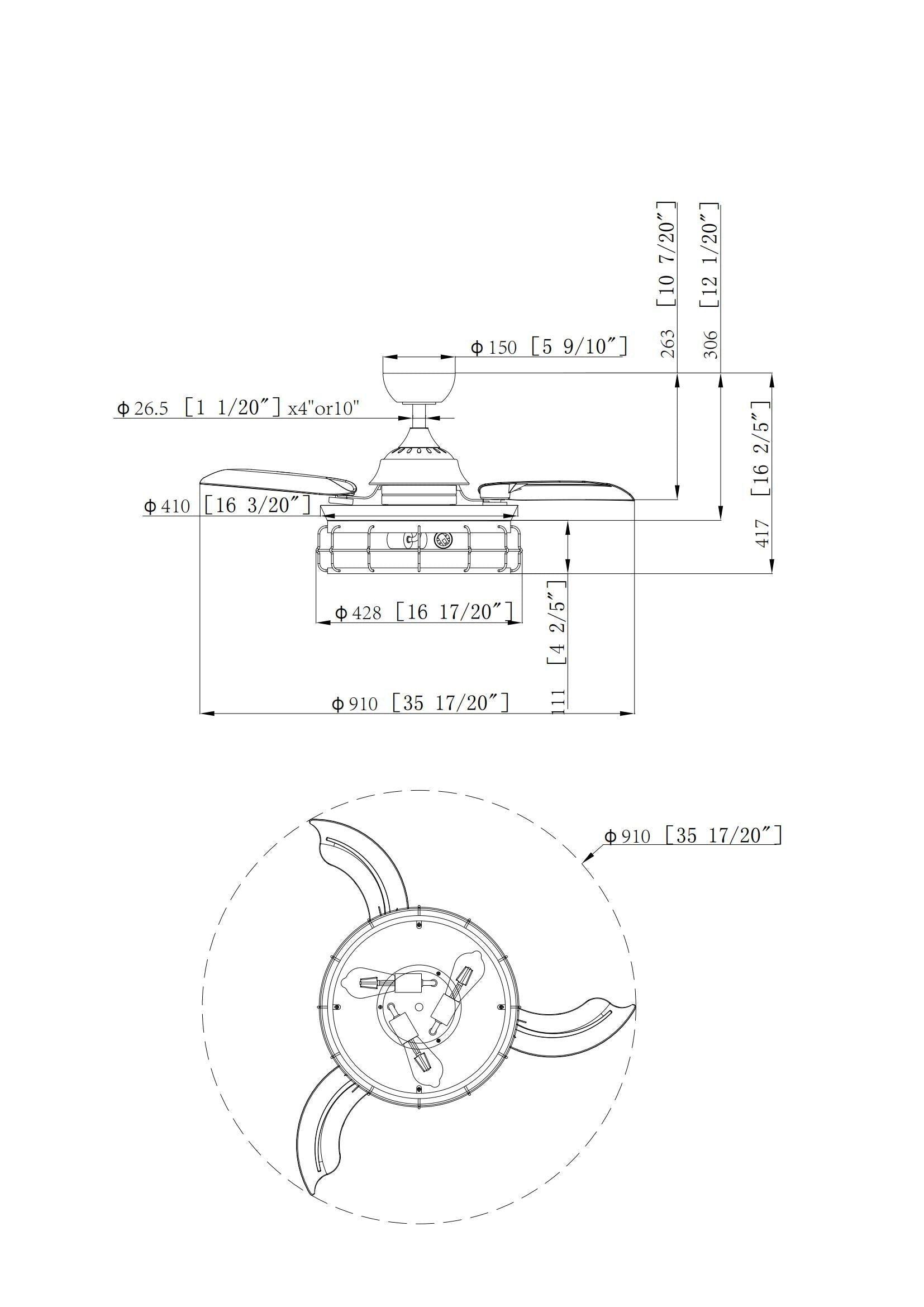 36" Pickett Industrial Downrod Mount Ceiling Fan with Lighting and Remote Control - ParrotUncle