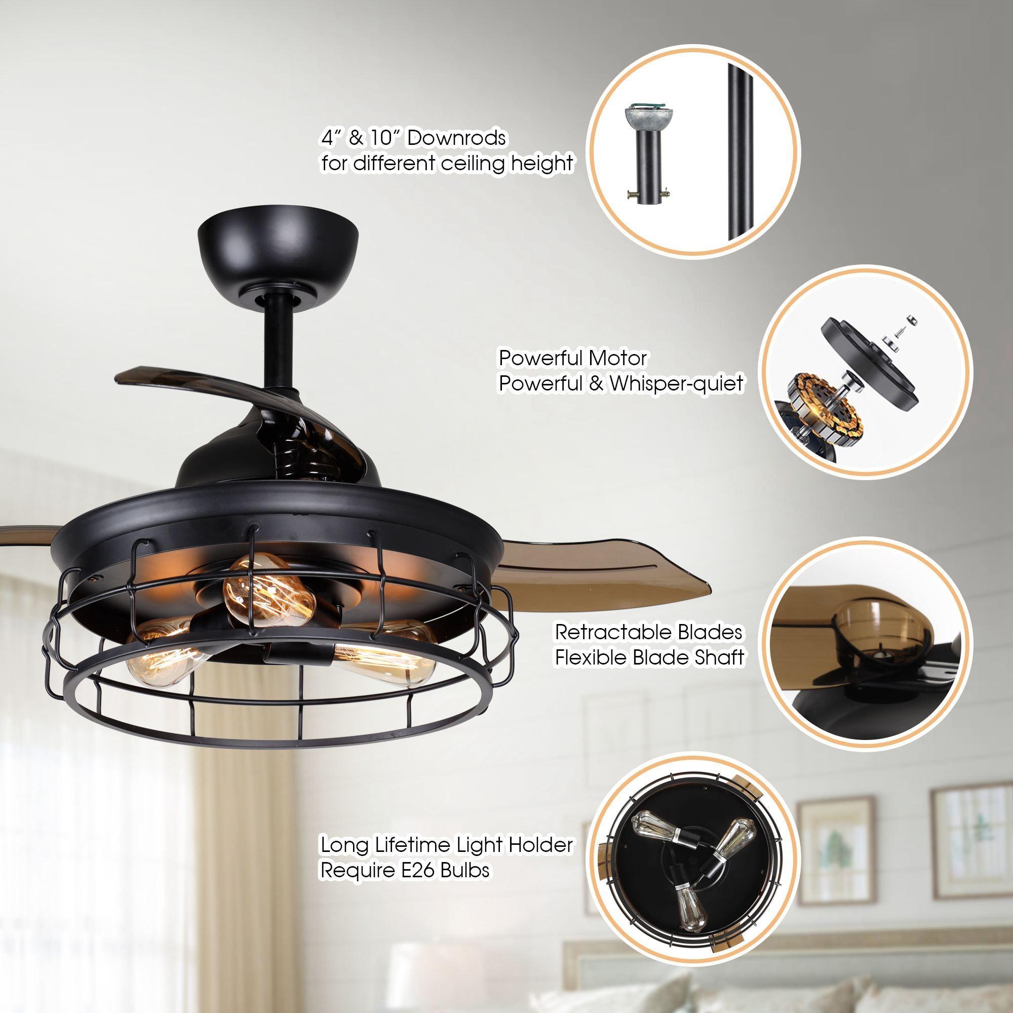 36" Pickett Industrial Downrod Mount Ceiling Fan with Lighting and Remote Control - ParrotUncle