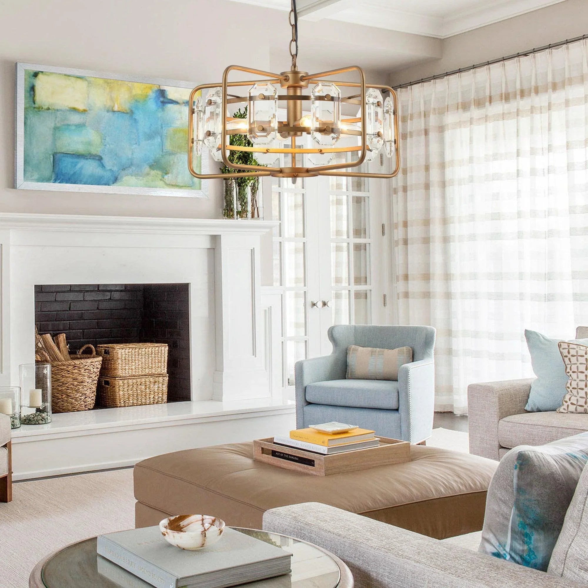 4-Light Golden Modern Crystal Pendant Light - ParrotUncle