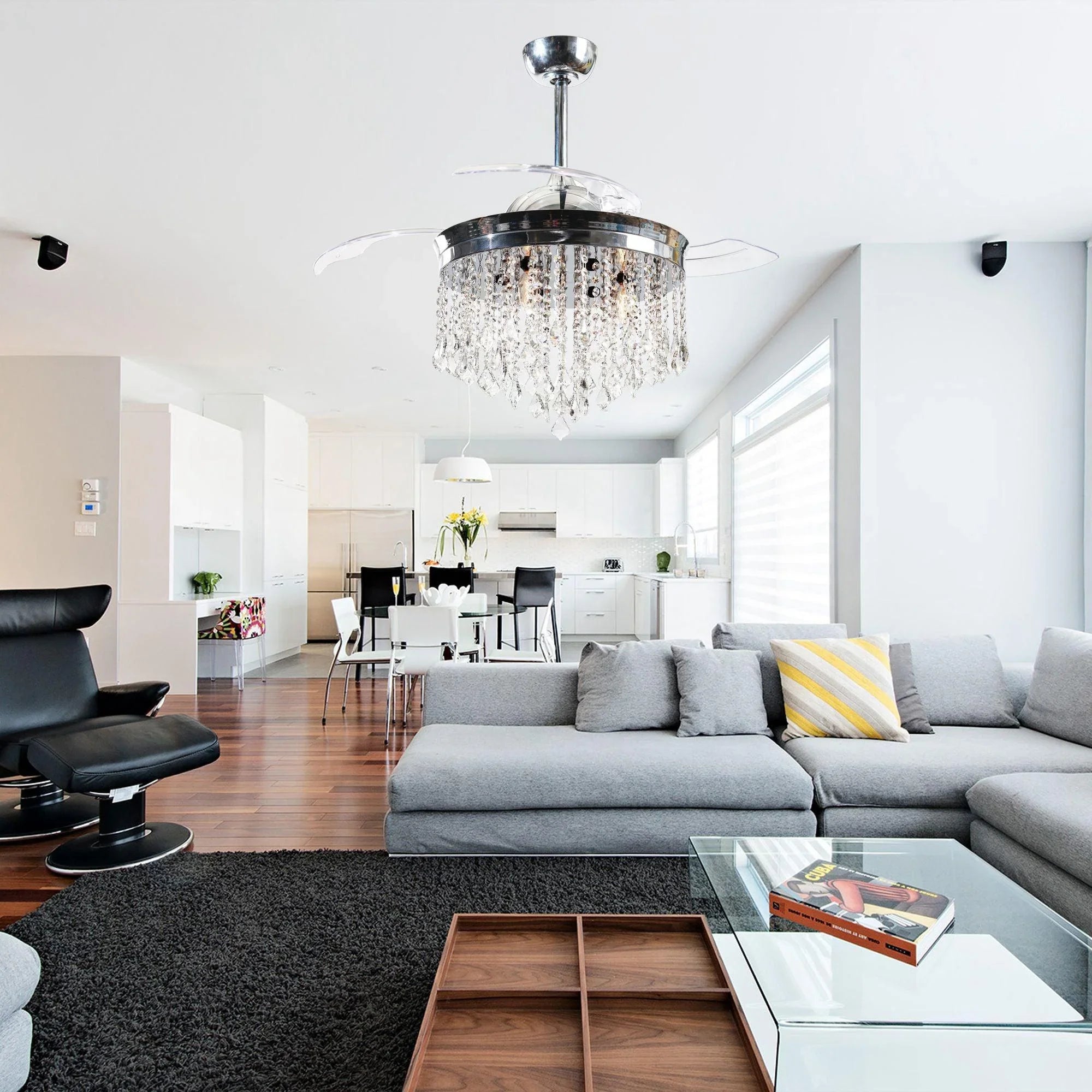 42" Mateo Modern Downrod Mount Crystal Ceiling Fan with Lighting and Remote Control - ParrotUncle