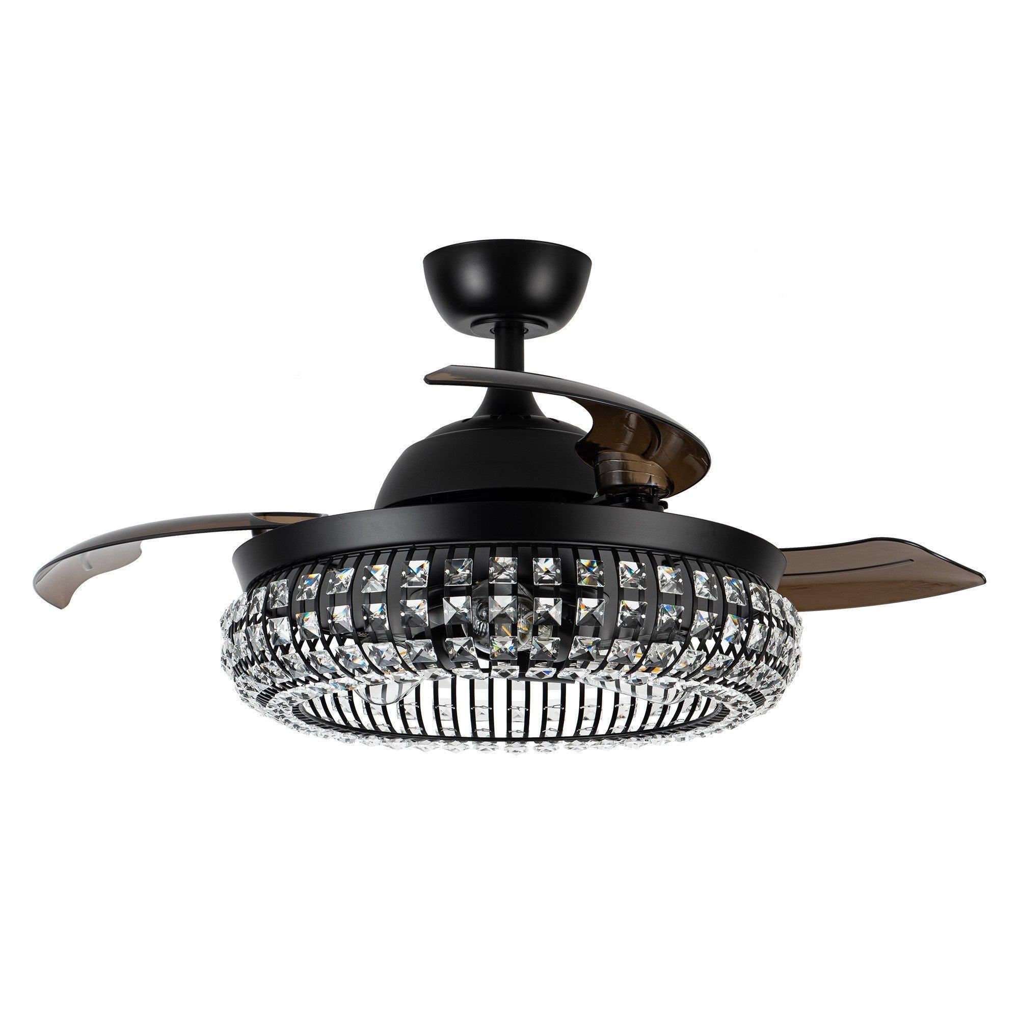 42" Modern Downrod Mount Crystal Ceiling Fan with Lighting and Remote Control - ParrotUncle