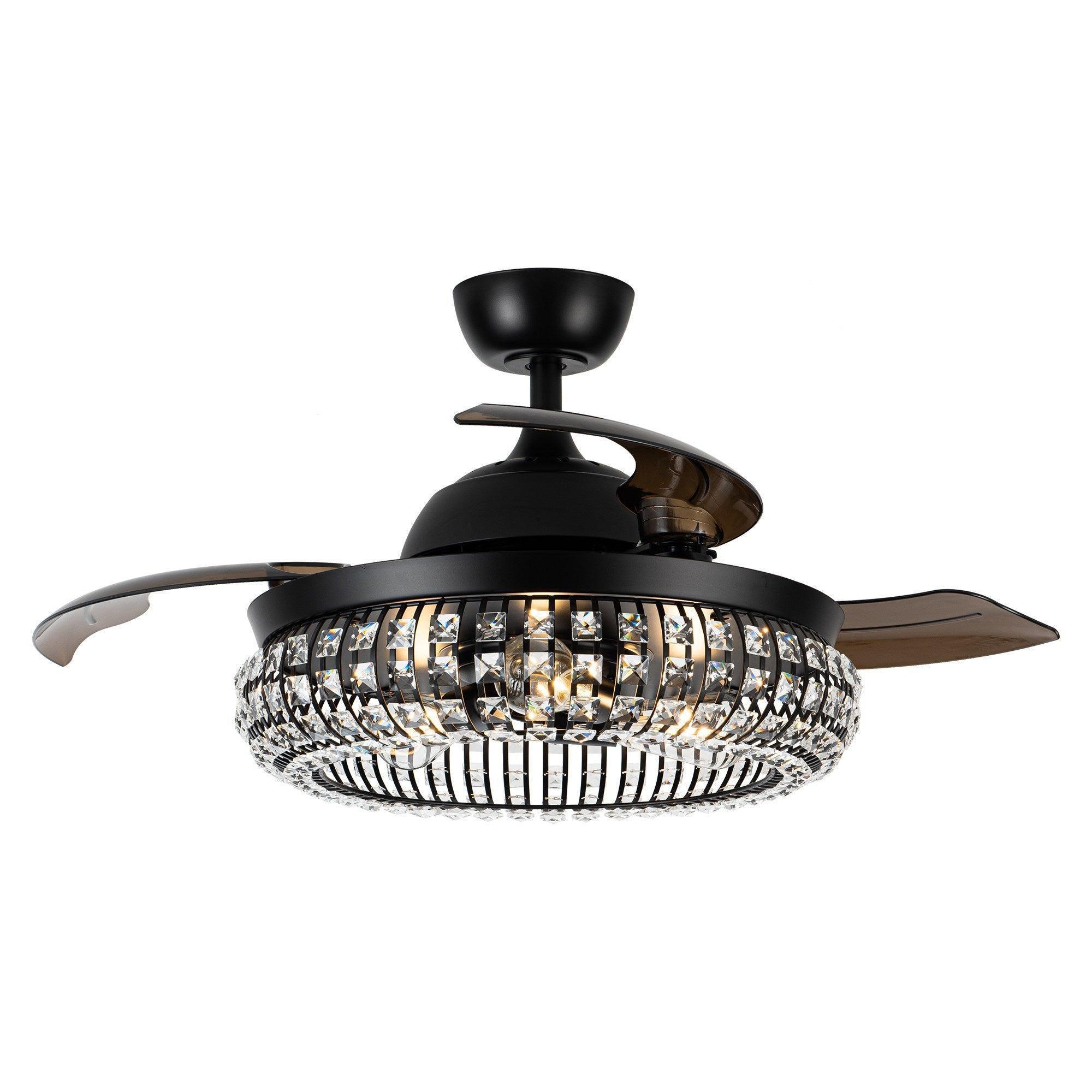 42" Modern Downrod Mount Crystal Ceiling Fan with Lighting and Remote Control - ParrotUncle