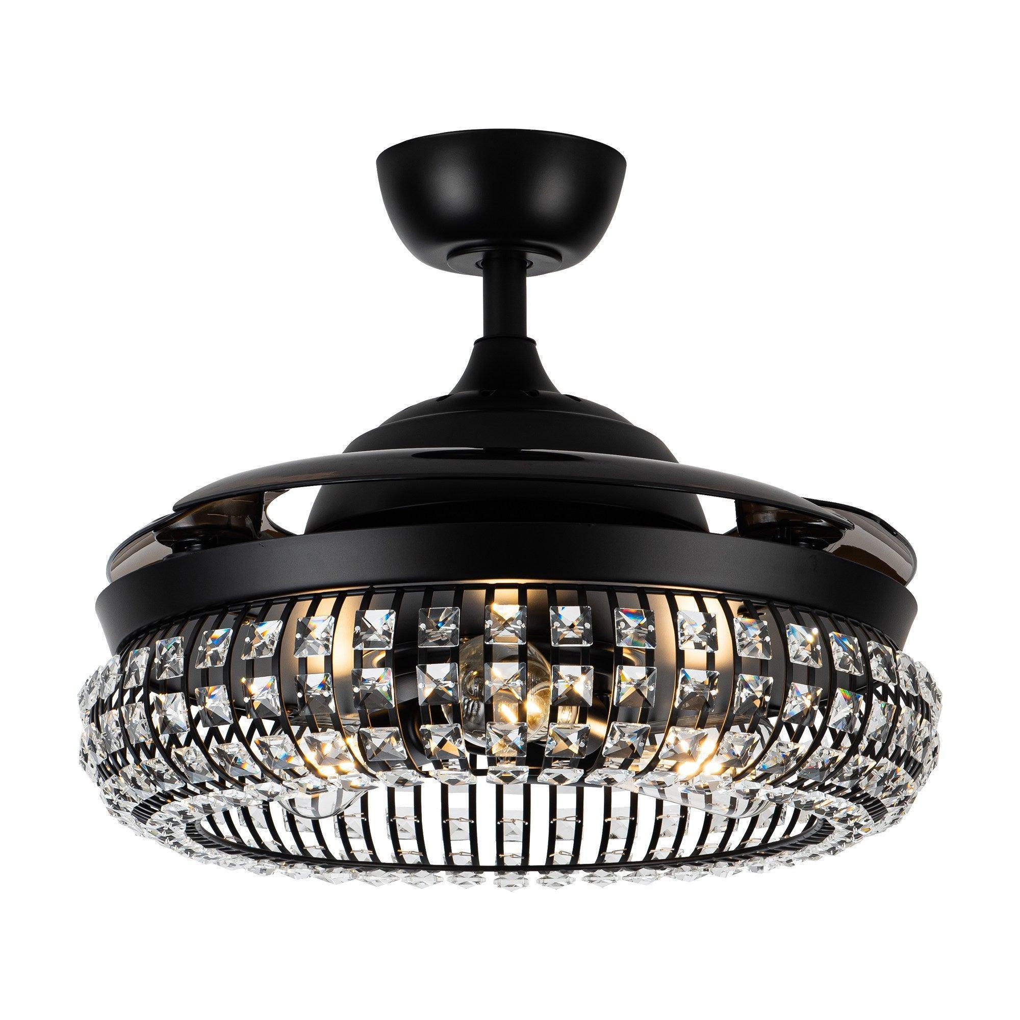 42" Modern Downrod Mount Crystal Ceiling Fan with Lighting and Remote Control - ParrotUncle