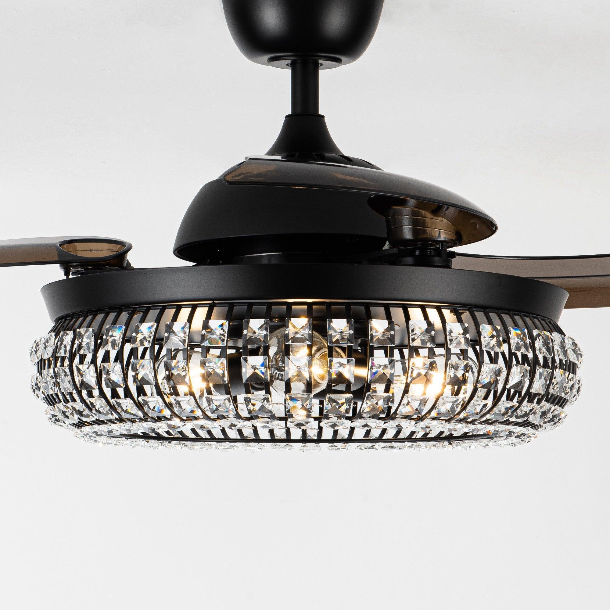 42" Modern Downrod Mount Crystal Ceiling Fan with Lighting and Remote Control - ParrotUncle