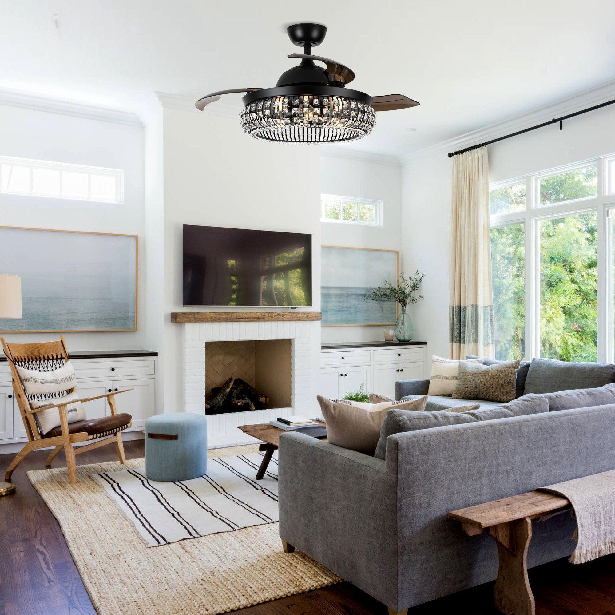 42" Modern Downrod Mount Crystal Ceiling Fan with Lighting and Remote Control - ParrotUncle