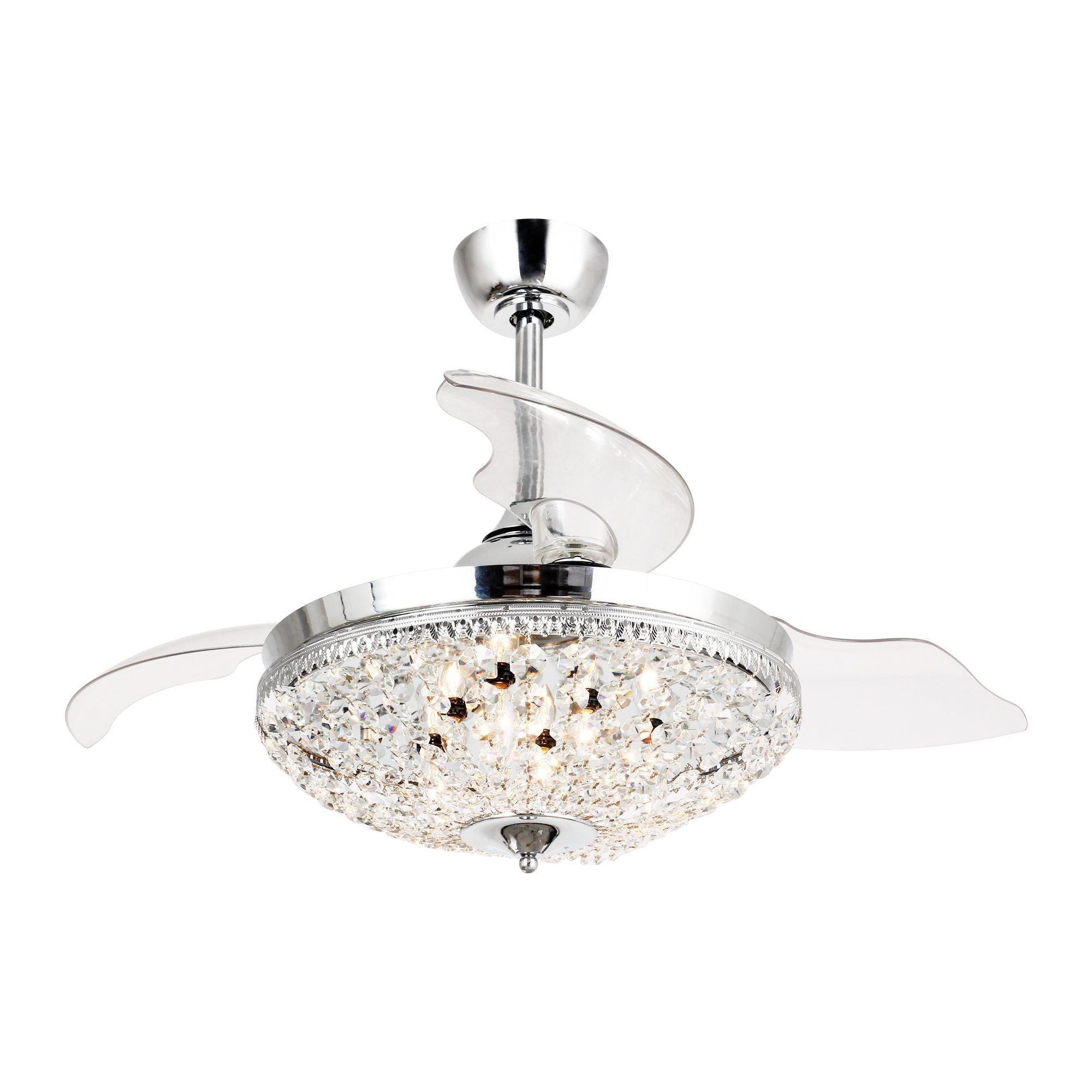 42" Servantes Modern Downrod Mount Crystal Ceiling Fan with Lighting and Remote Control - ParrotUncle