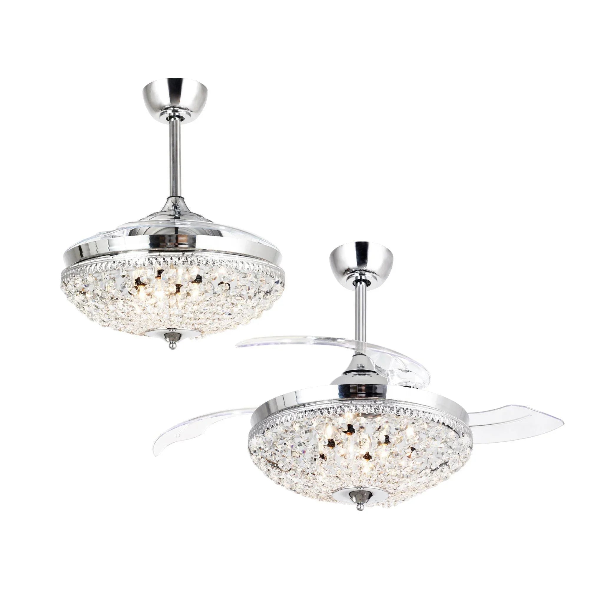 42" Servantes Modern Downrod Mount Crystal Ceiling Fan with Lighting and Remote Control - ParrotUncle