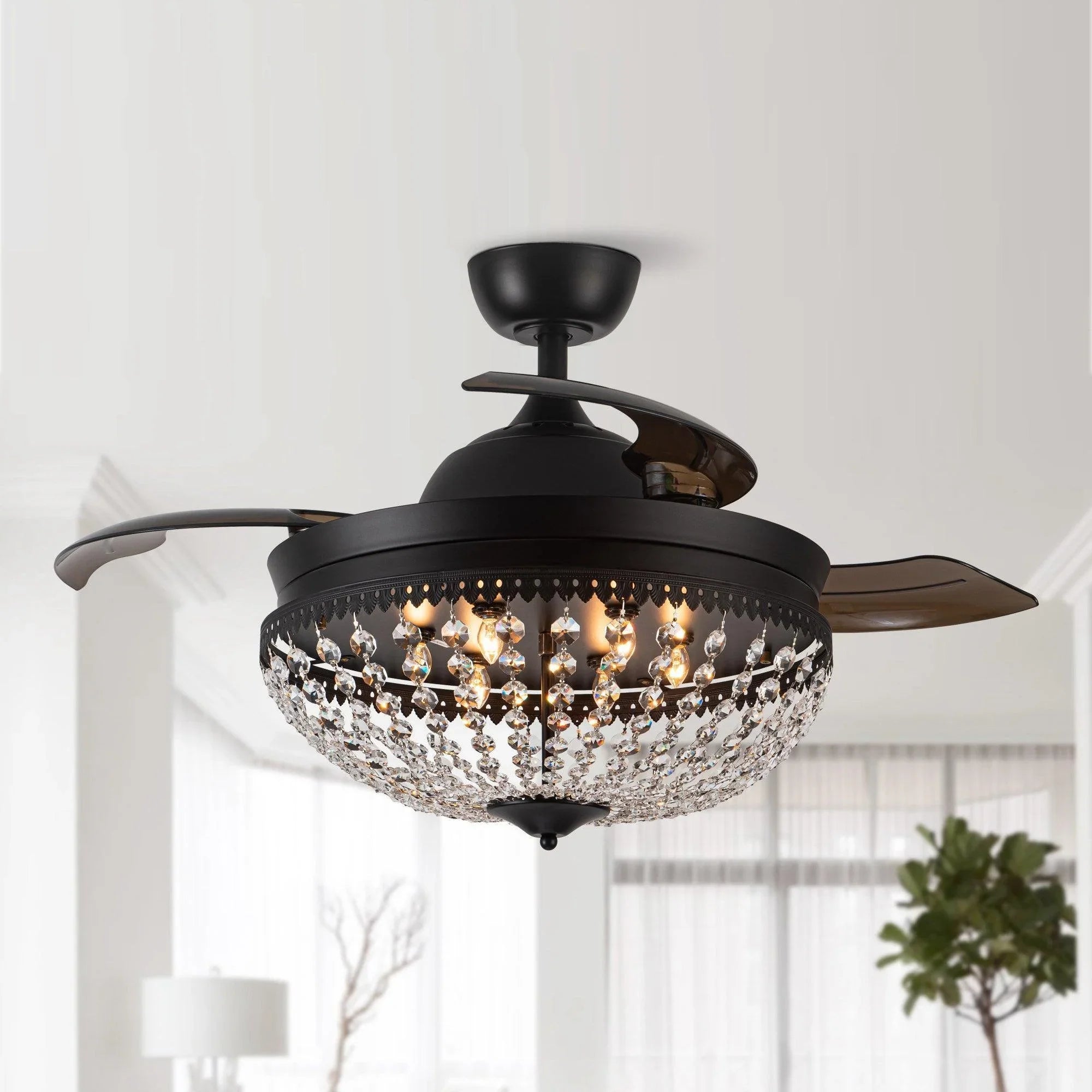 42" Servantes Modern Downrod Mount Crystal Ceiling Fan with Lighting and Remote Control - ParrotUncle