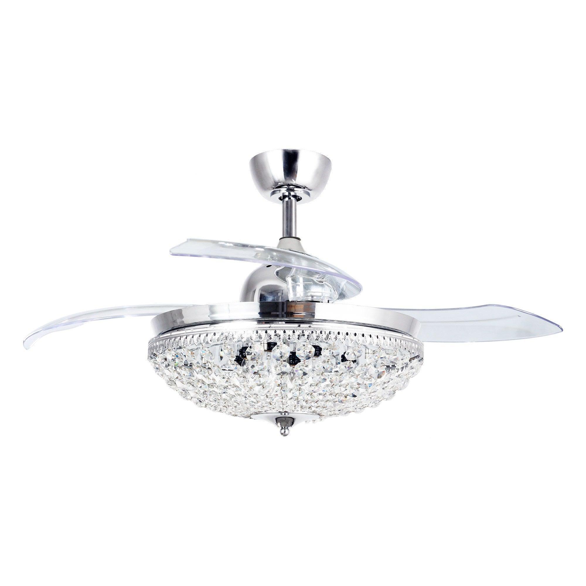 42" Servantes Modern Downrod Mount Crystal Ceiling Fan with Lighting and Remote Control - ParrotUncle