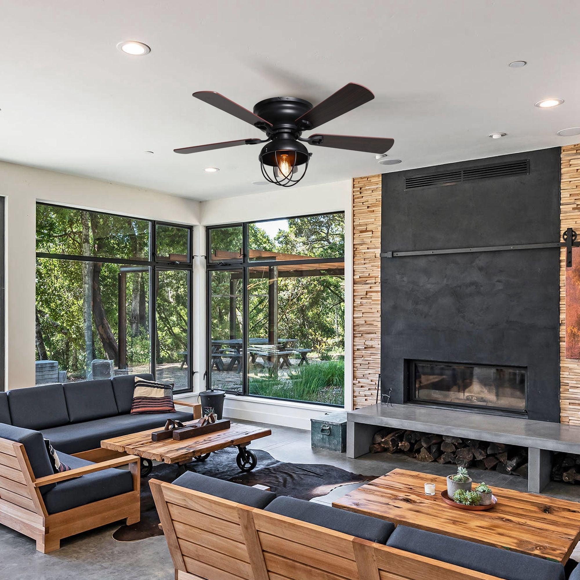 42" Traditional Flush Mount Reversible Ceiling Fan with Lighting and Remote Control - ParrotUncle