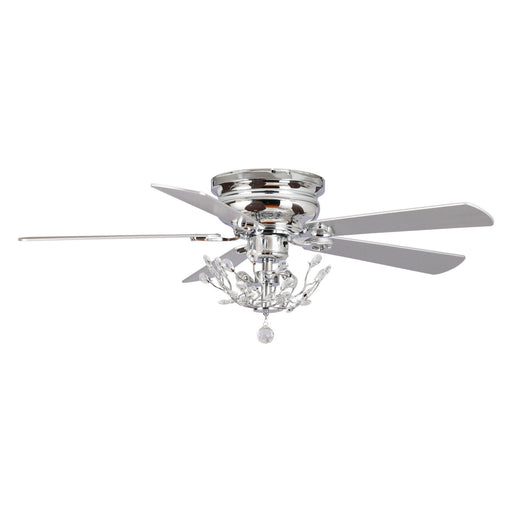 48" Aitutaki Farmhouse Chrome Flush Mount Reversible Crystal Ceiling Fan with Lighting and Remote Control - ParrotUncle