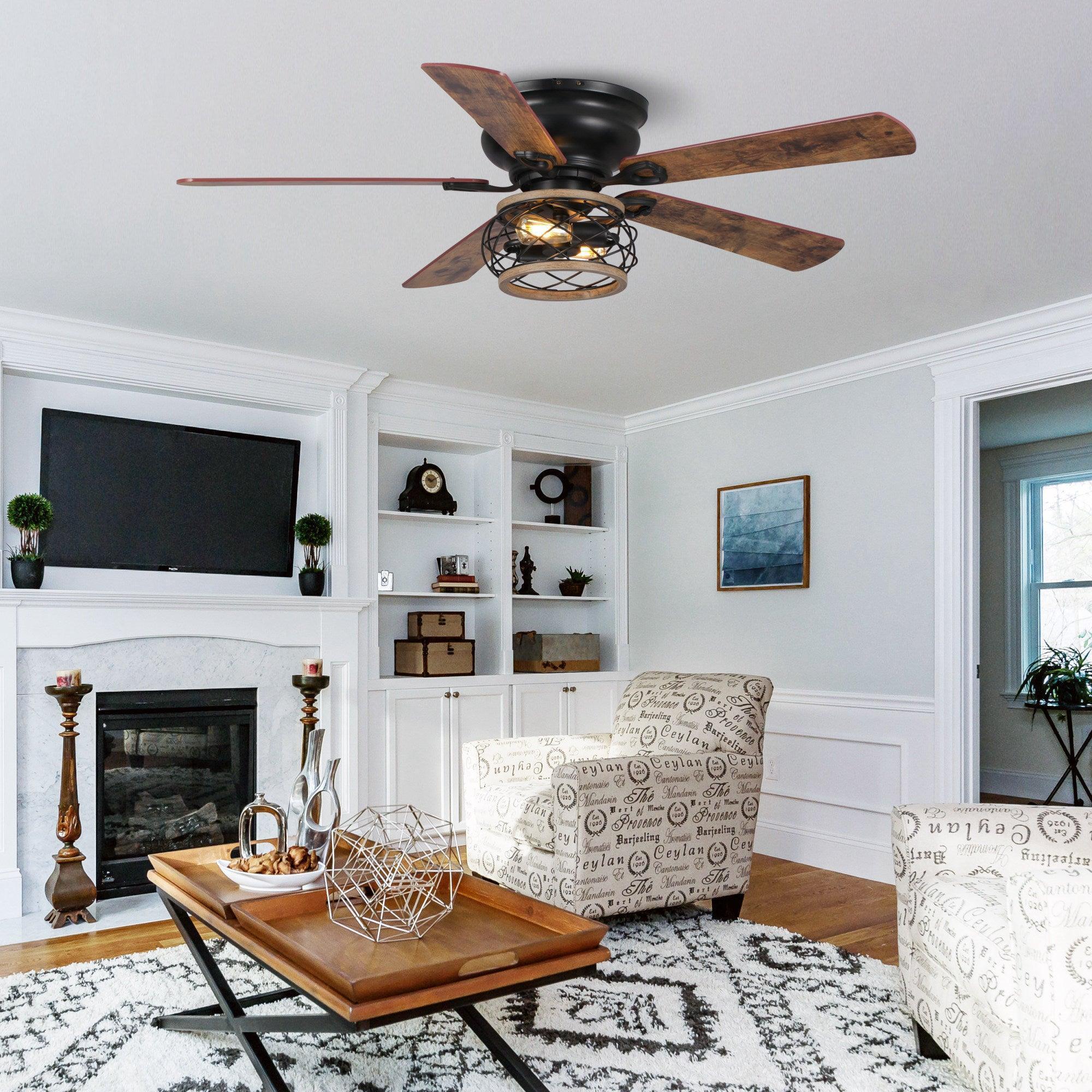 48"Antwerp Farmhouse Flush Mount Reversible Ceiling Fan with Lighting and Remote Control - ParrotUncle