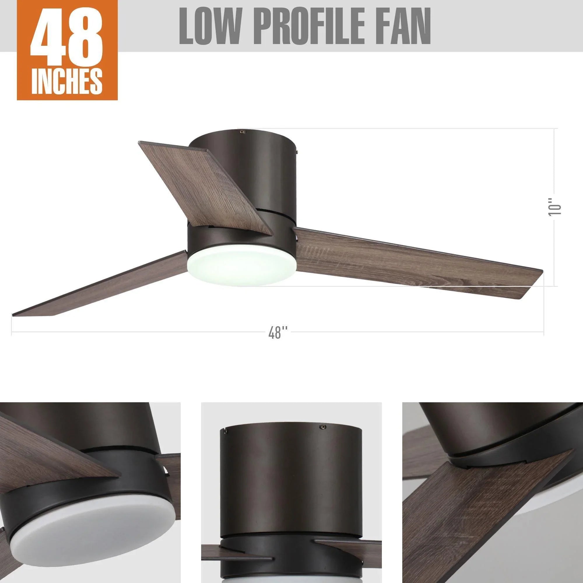 48" Kielah Traditional Flush Mount Reversible Ceiling Fan with Lighting and Remote Control - ParrotUncle