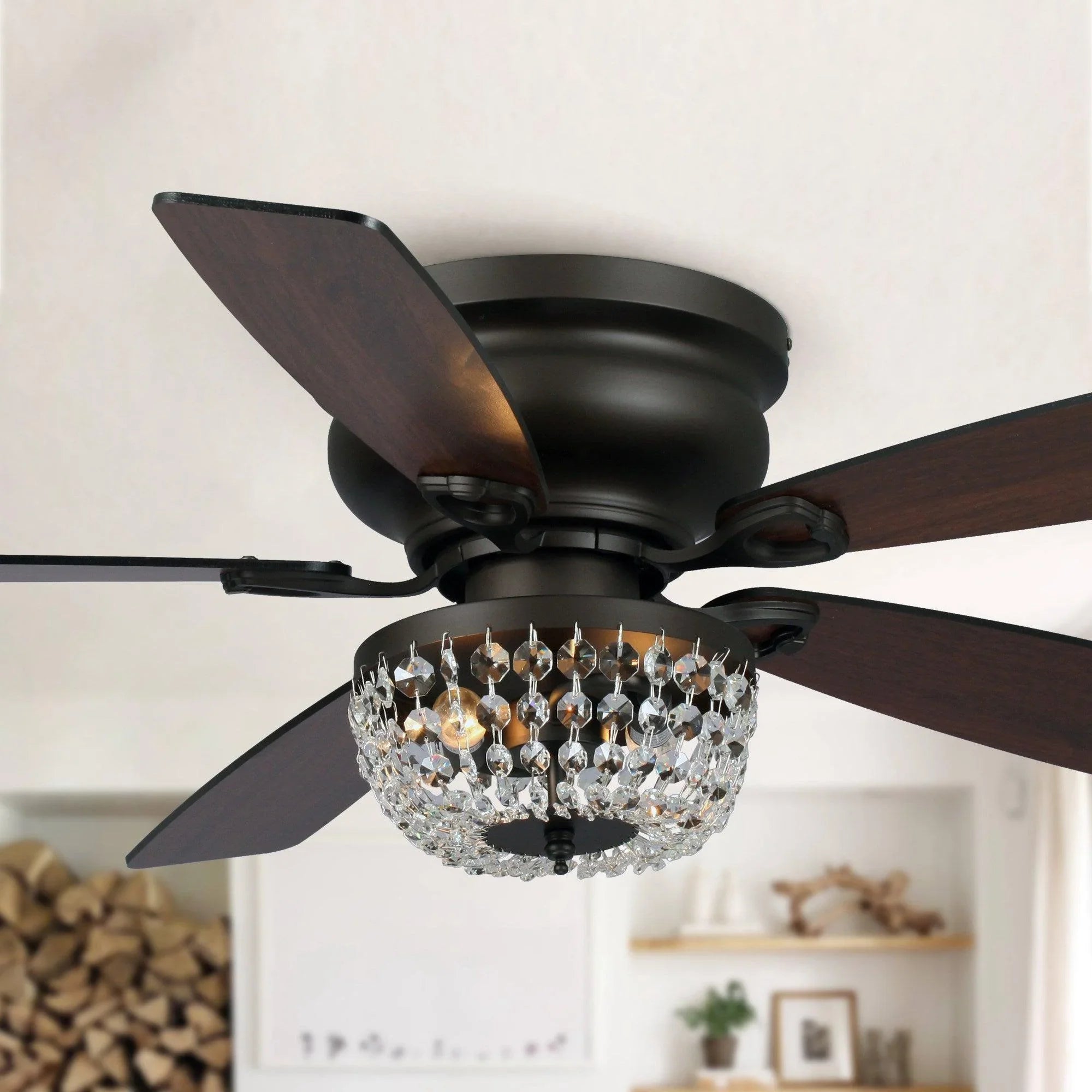 48" Modern Flush Mount Reversible Crytsal Ceiling Fan with Lighting and Remote Control - ParrotUncle