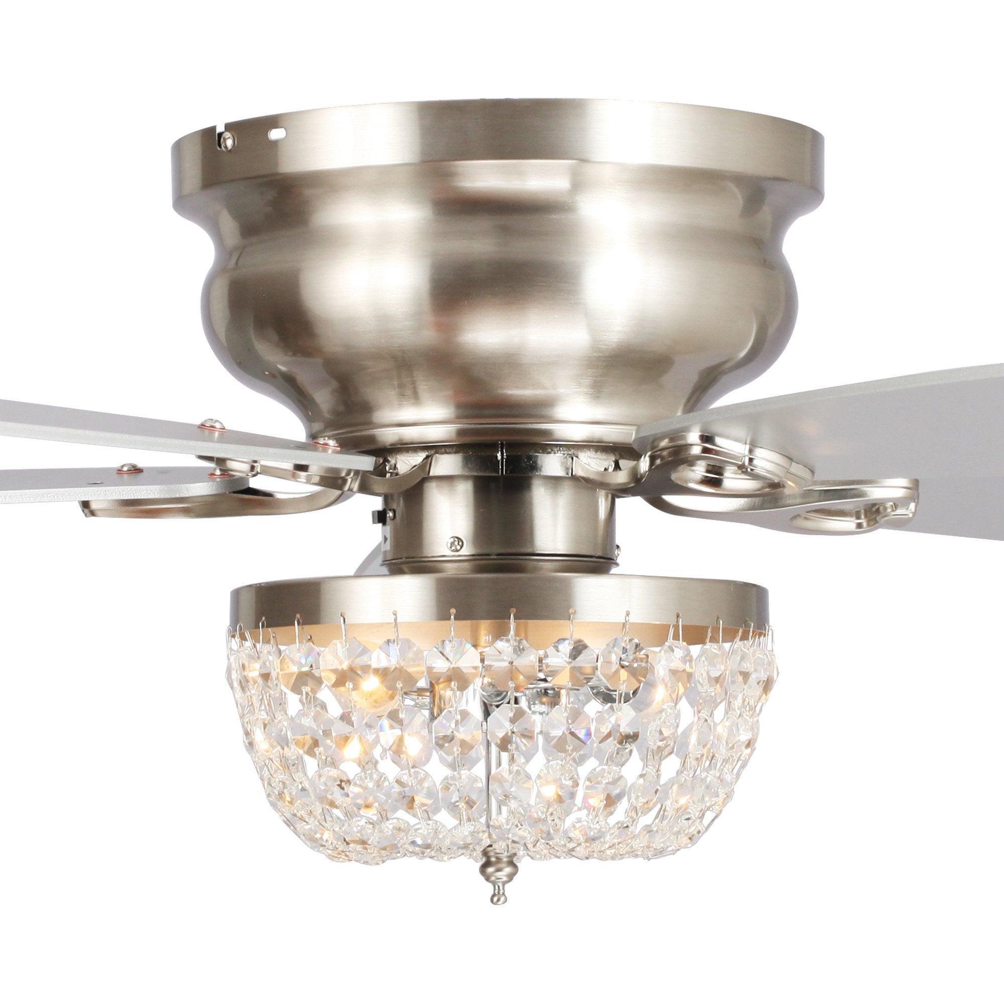 48" Modern Flush Mount Reversible Crytsal Ceiling Fan with Lighting and Remote Control - ParrotUncle