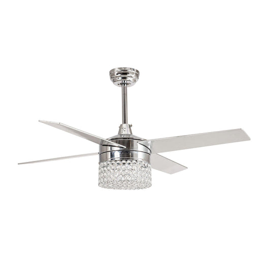 48" Njie Modern Chrome Downrod Mount Reversible Crystal Ceiling Fan with Lighting and Remote Control - ParrotUncle