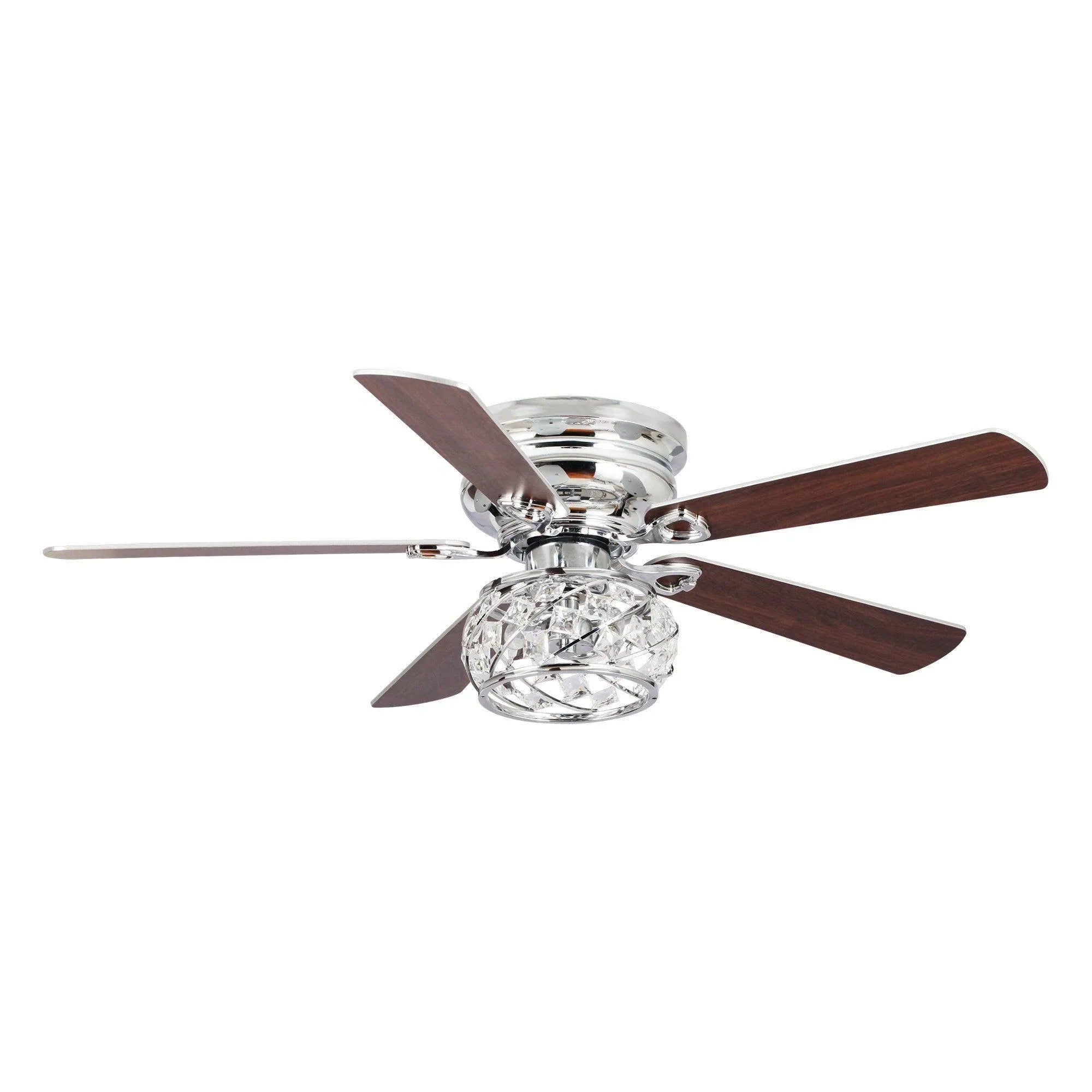48" Traditional Chrome Flush Mount Reversible Crystal Ceiling Fan with Lighting and Remote Control - ParrotUncle