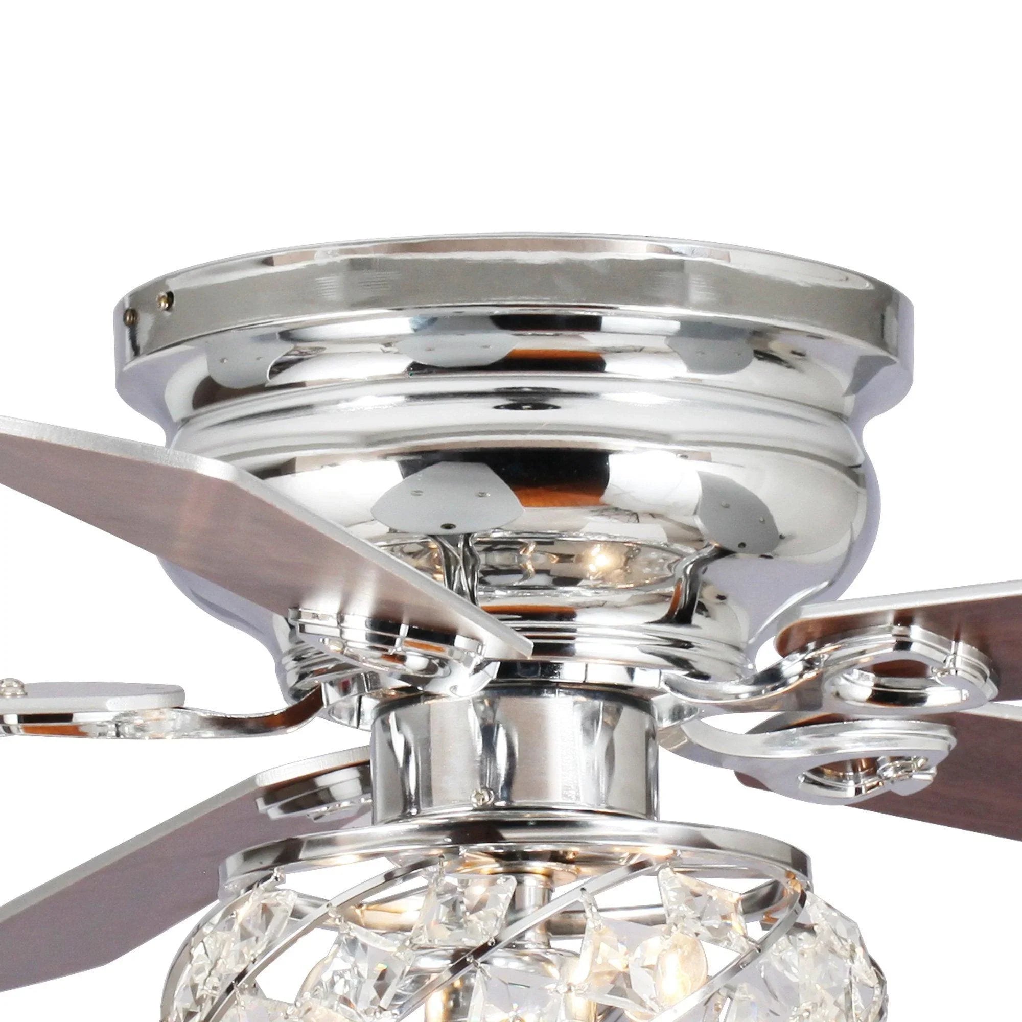 48" Traditional Chrome Flush Mount Reversible Crystal Ceiling Fan with Lighting and Remote Control - ParrotUncle