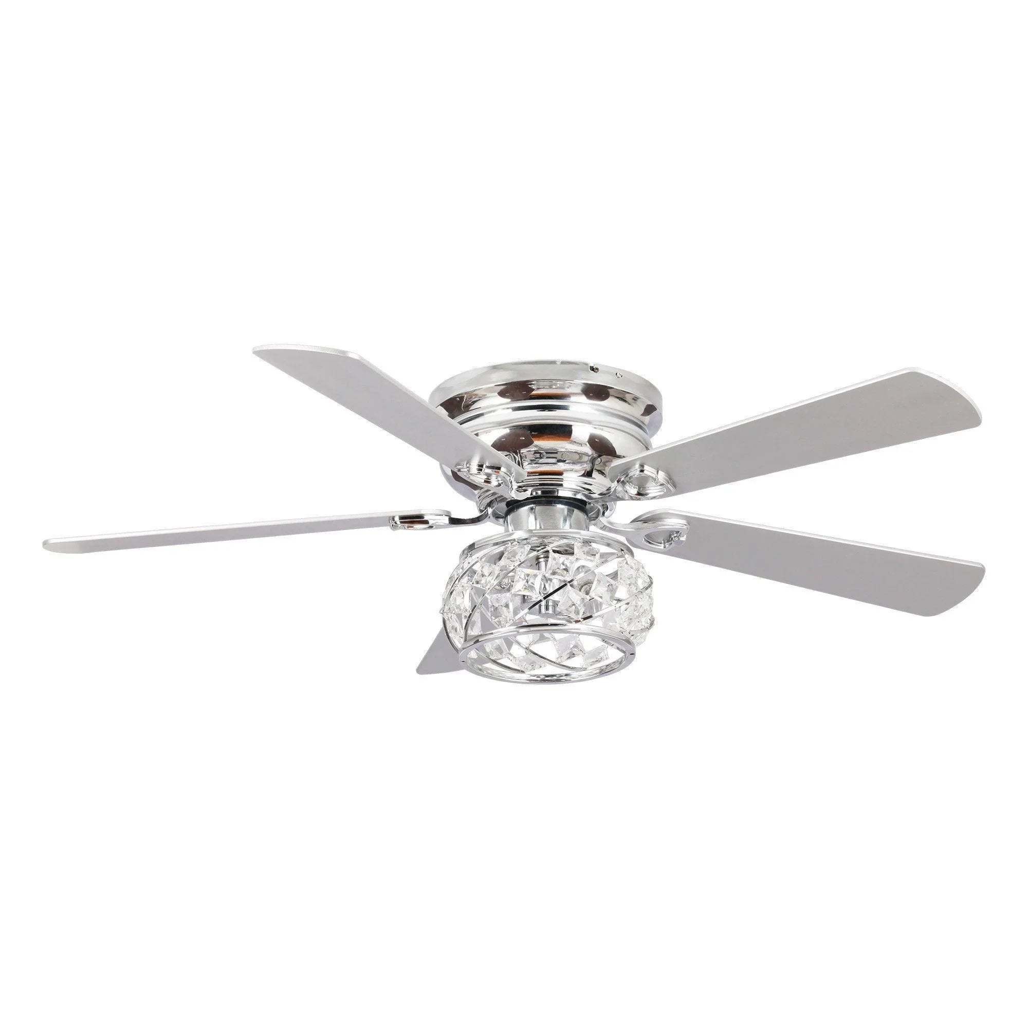 48" Traditional Chrome Flush Mount Reversible Crystal Ceiling Fan with Lighting and Remote Control - ParrotUncle