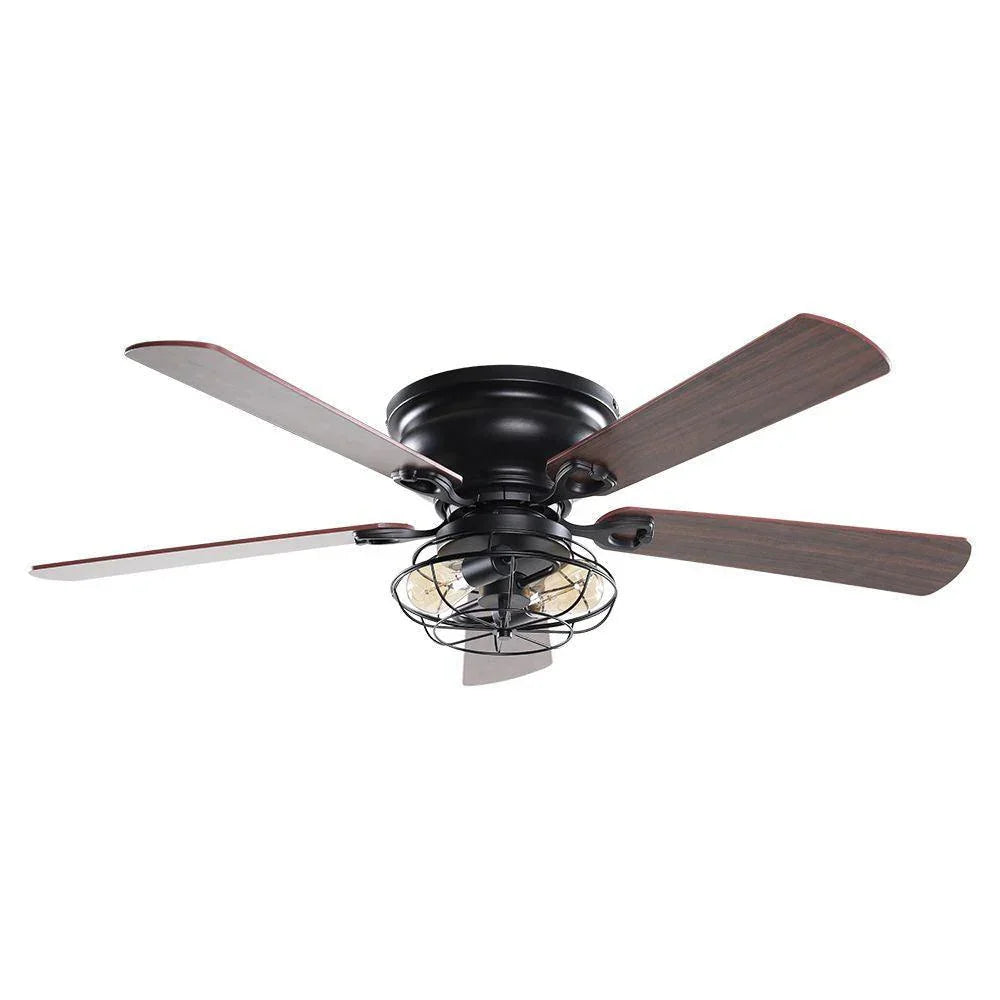 48" Ummuhan Industrial Flush Mount Reversible Ceiling Fan with Lighting and Remote Control - ParrotUncle