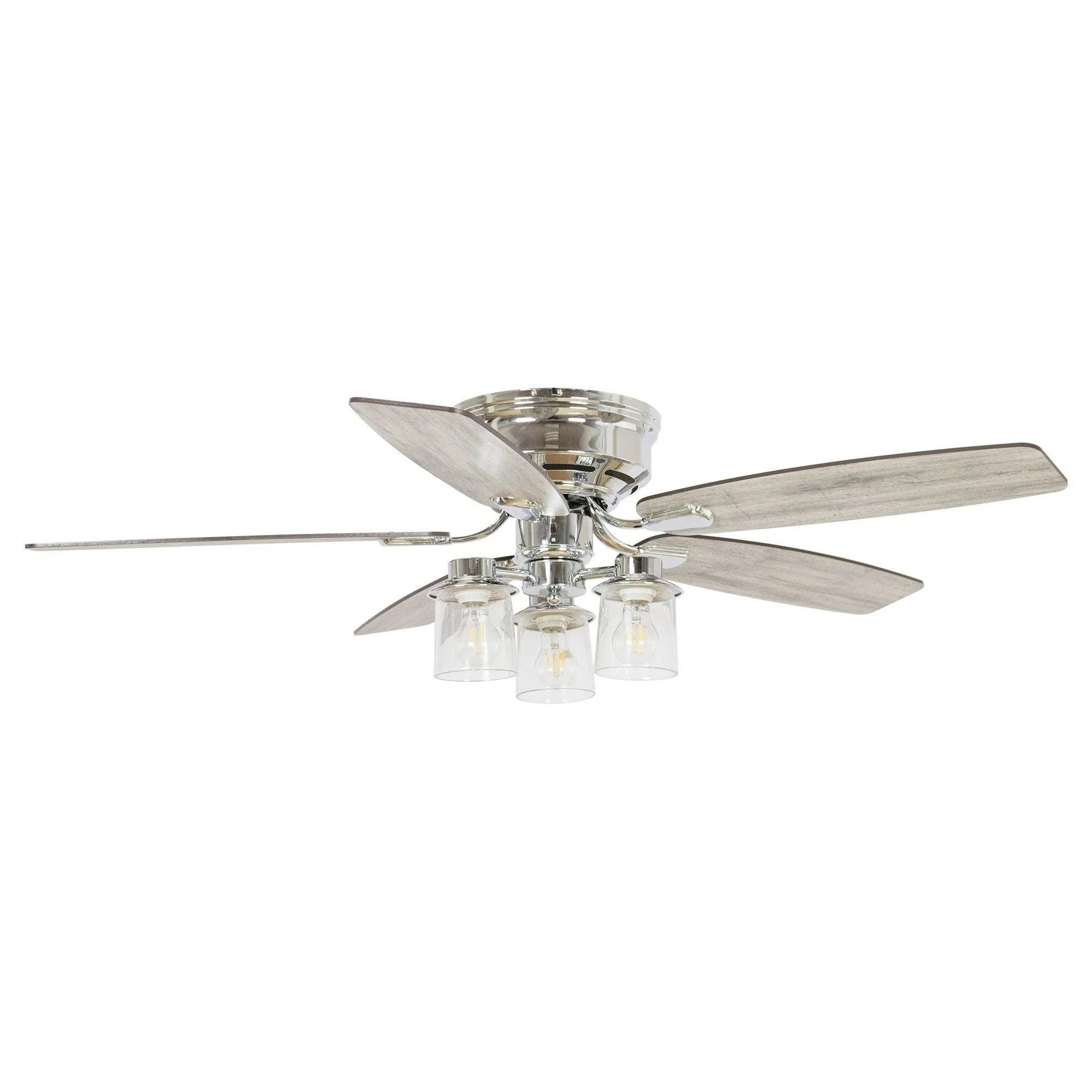 52" Bangatore Modern Chrome Flush Mount Reversible Ceiling Fan with Lighting and Remote Control - ParrotUncle