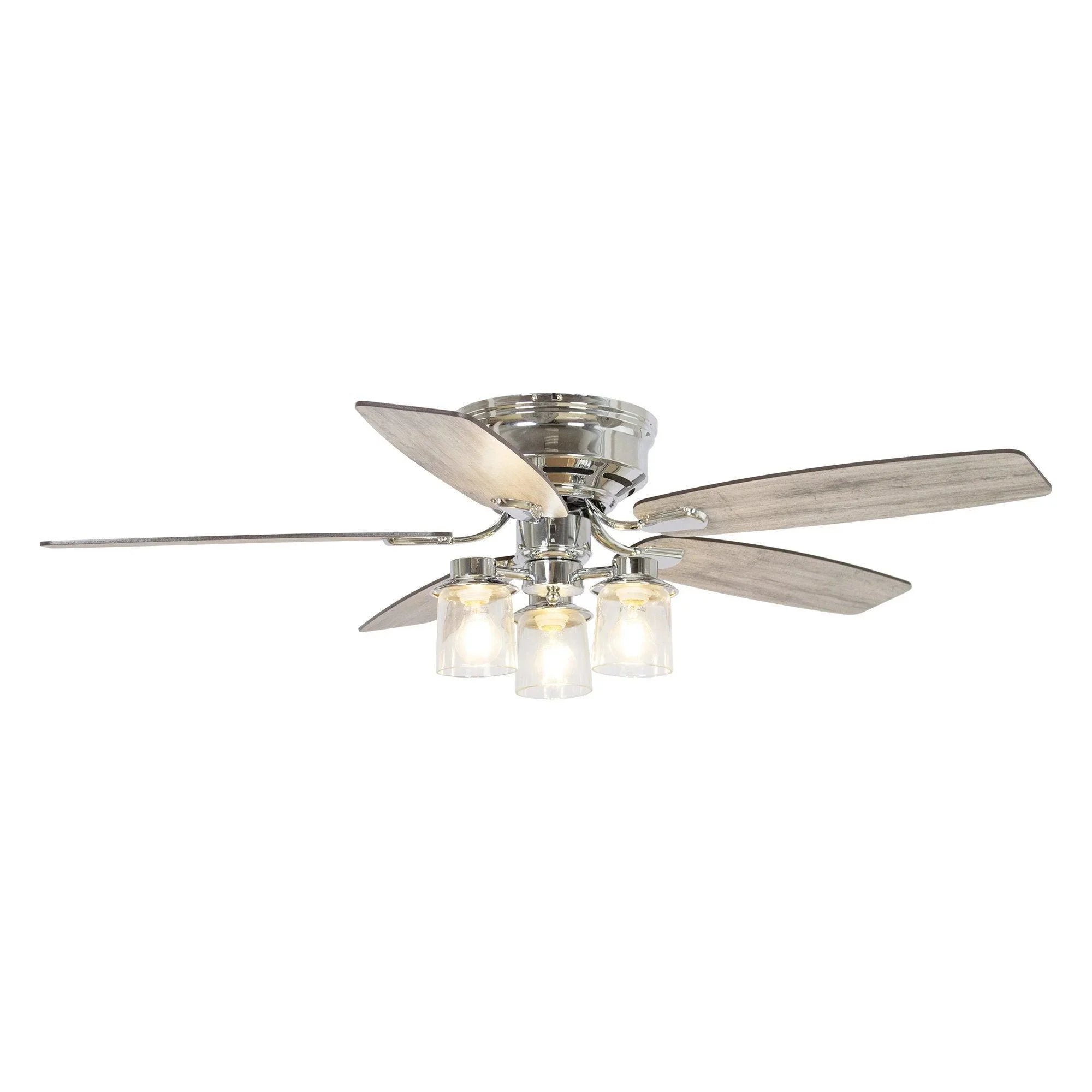 52" Bangatore Modern Chrome Flush Mount Reversible Ceiling Fan with Lighting and Remote Control - ParrotUncle