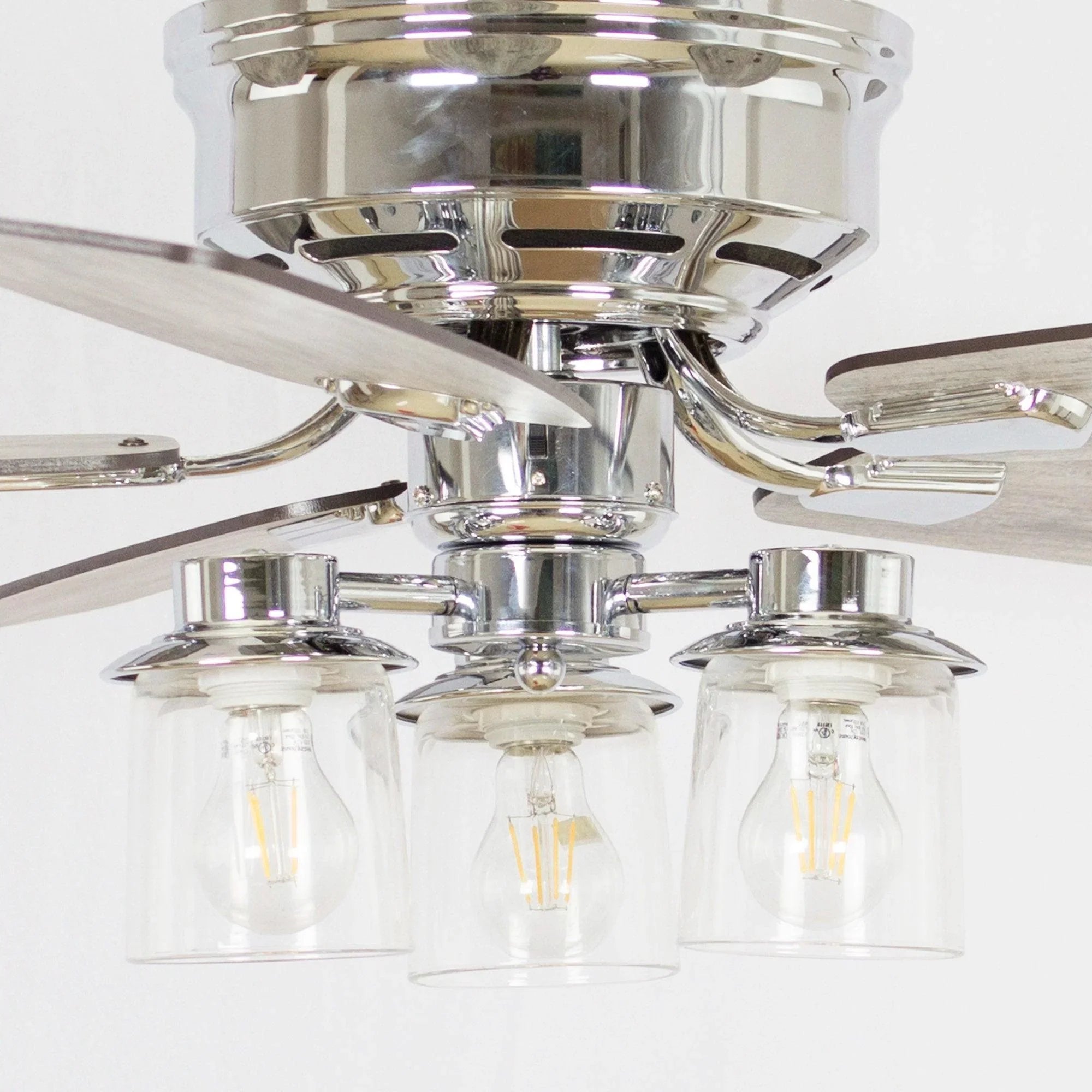 52" Bangatore Modern Chrome Flush Mount Reversible Ceiling Fan with Lighting and Remote Control - ParrotUncle