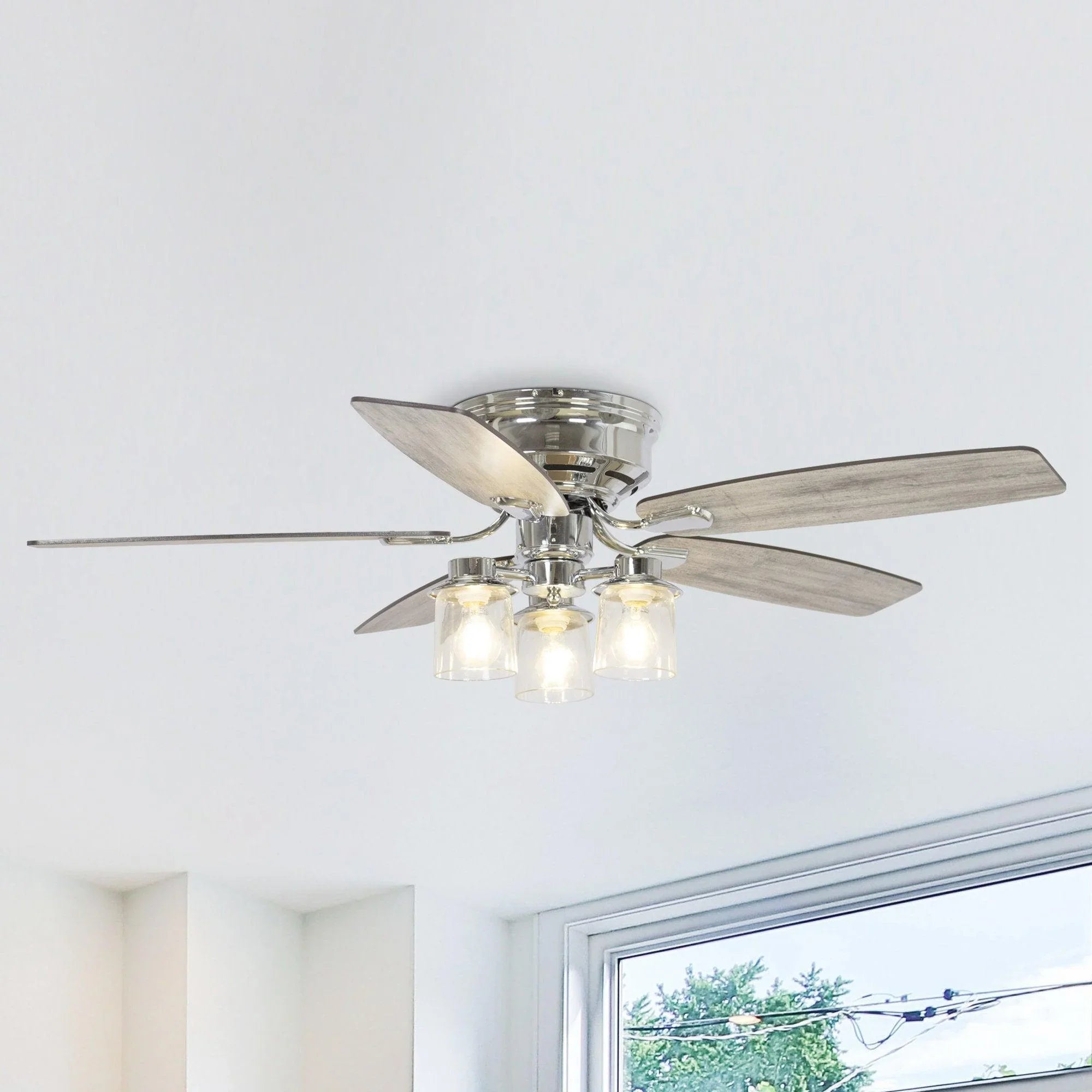 52" Bangatore Modern Chrome Flush Mount Reversible Ceiling Fan with Lighting and Remote Control - ParrotUncle