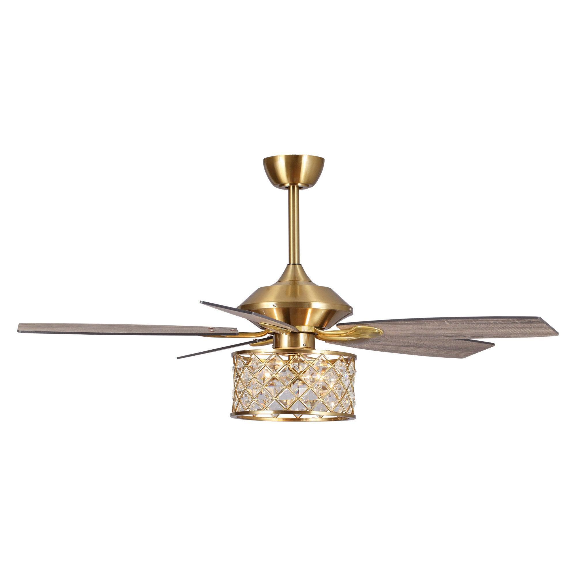 52" Cochin Industrial Downrod Mount Reversible Crystal Ceiling Fan with Lighting and Remote Control - ParrotUncle