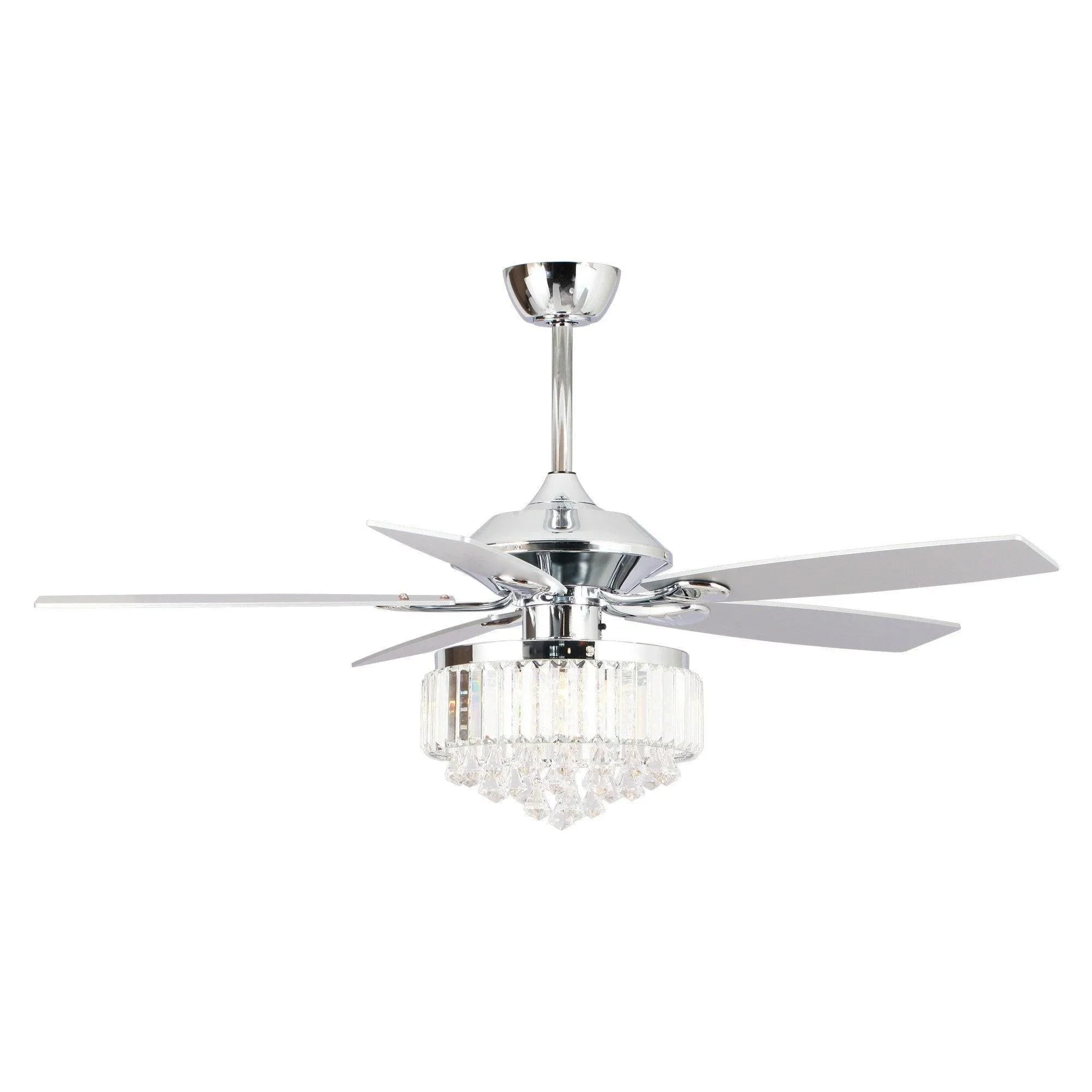 52" Elkton Modern Chrome Downrod Mount Reversible Crystal Ceiling Fan with Lighting and Remote Control - ParrotUncle