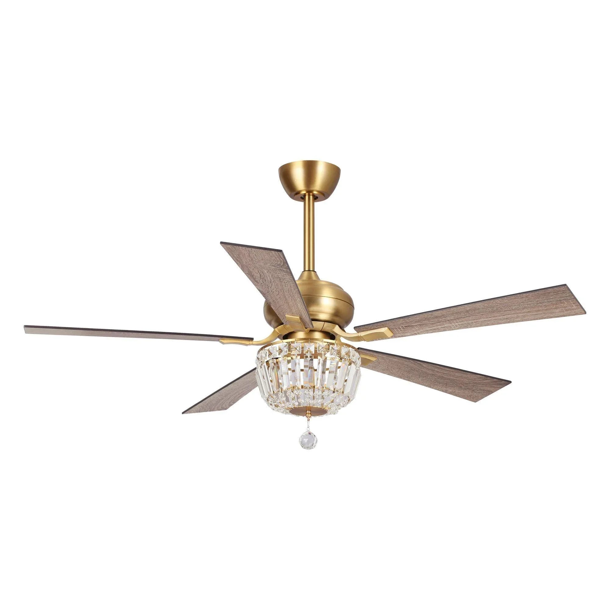 52" Ganga Modern Downrod Mount Reversible Crystal Ceiling Fan with Lighting and Remote Control - ParrotUncle