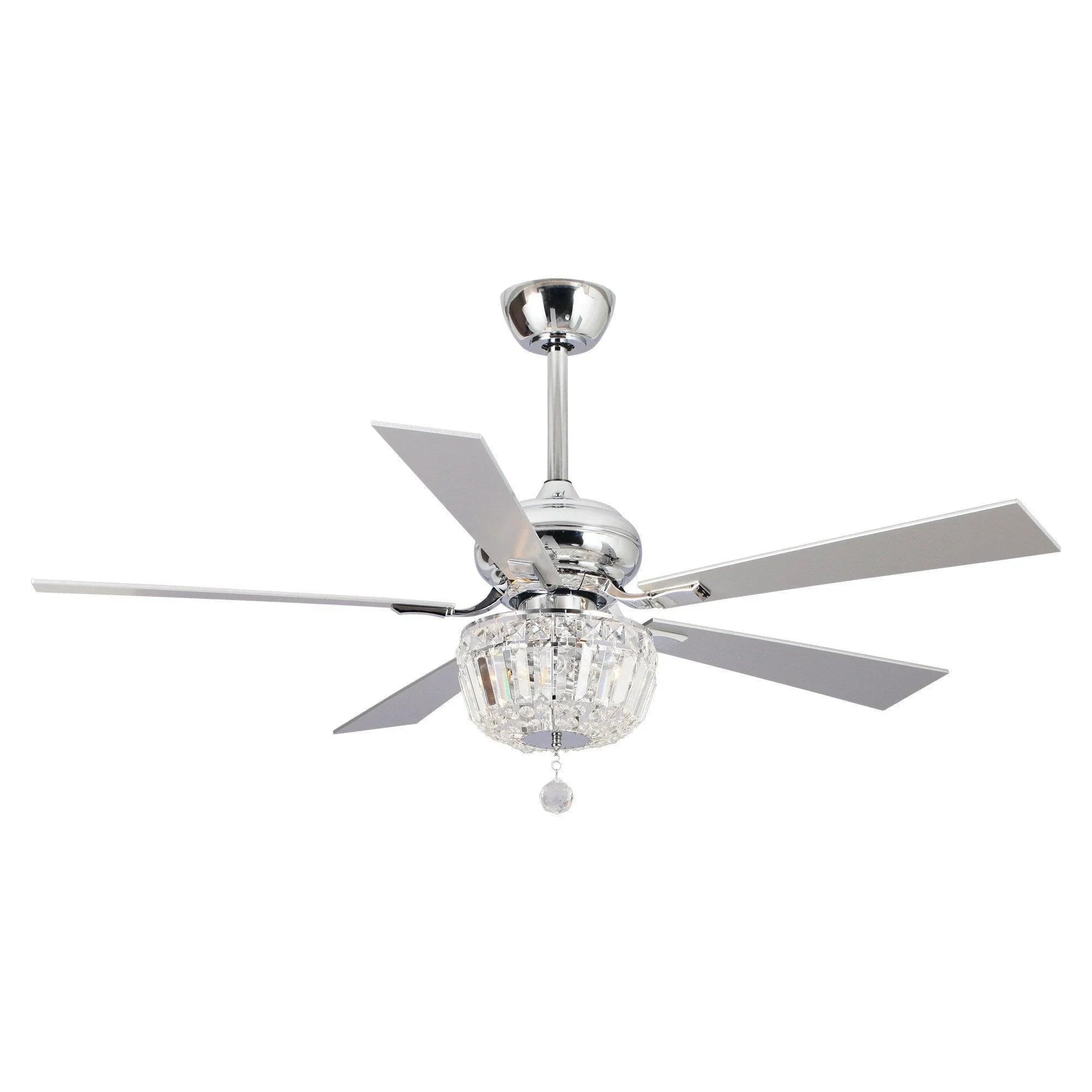 52" Ganga Modern Downrod Mount Reversible Crystal Ceiling Fan with Lighting and Remote Control - ParrotUncle