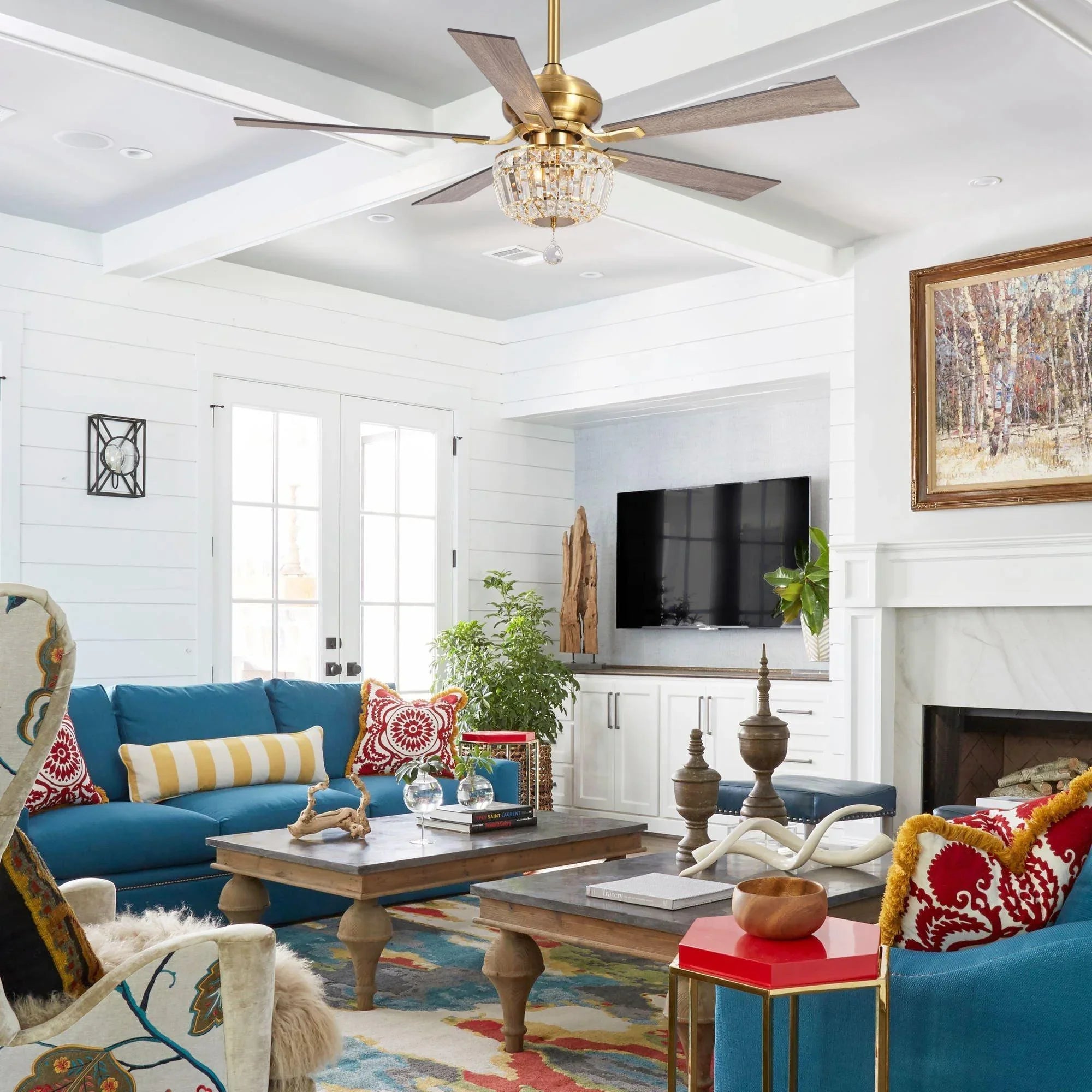 52" Ganga Modern Downrod Mount Reversible Crystal Ceiling Fan with Lighting and Remote Control - ParrotUncle