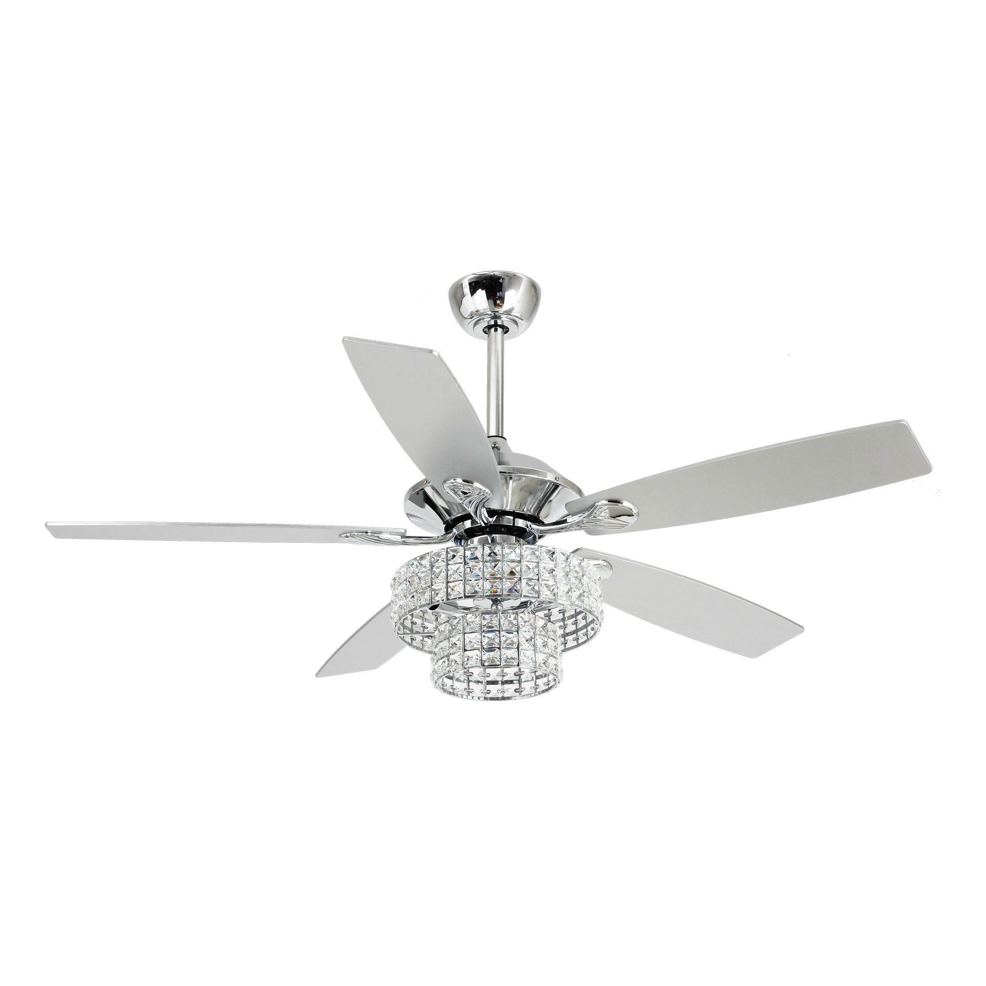 52" Howell Modern Downrod Mount Reversible Crystal Ceiling Fan with Lighting and Remote Control - ParrotUncle
