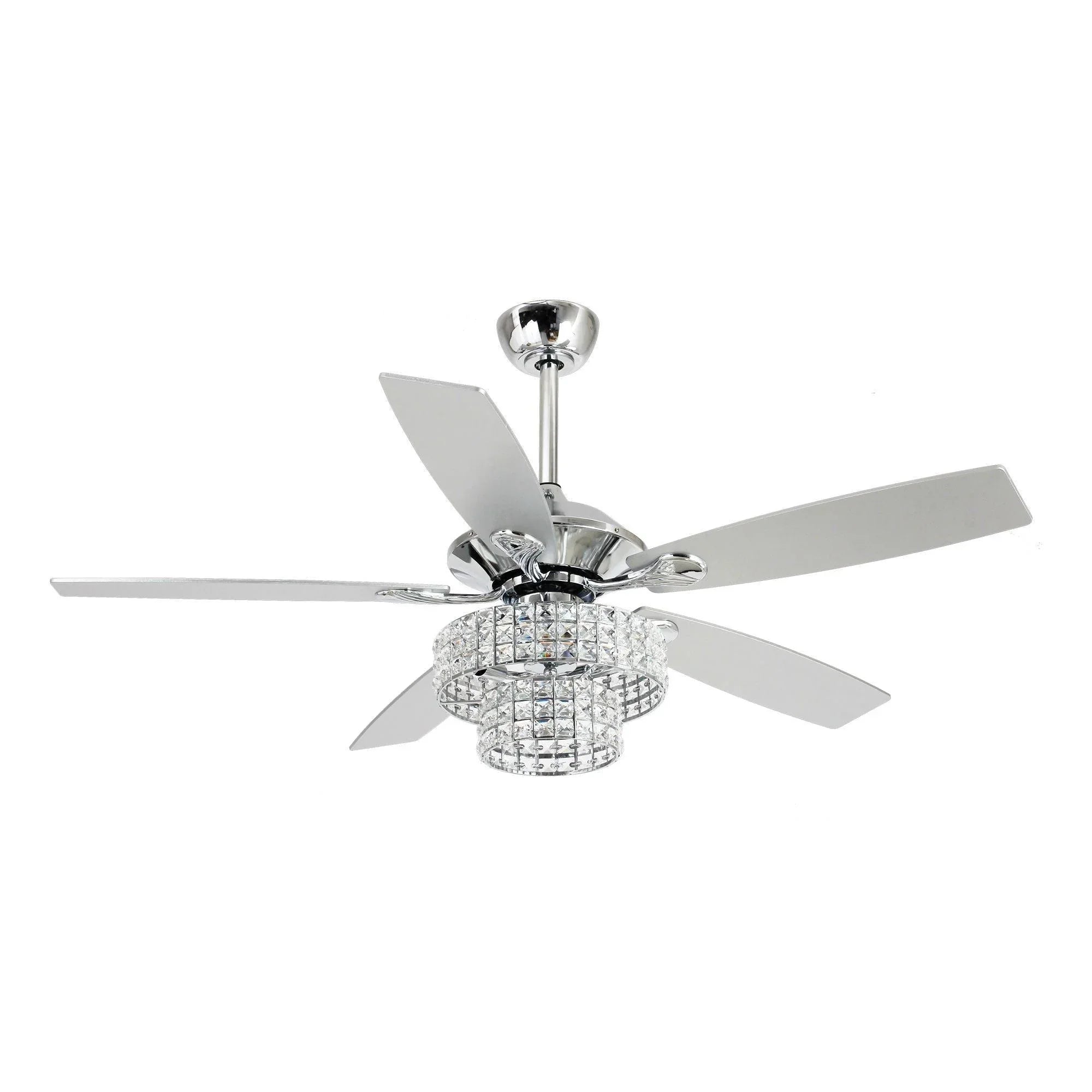 52" Howell Modern Downrod Mount Reversible Crystal Ceiling Fan with Lighting and Remote Control - ParrotUncle
