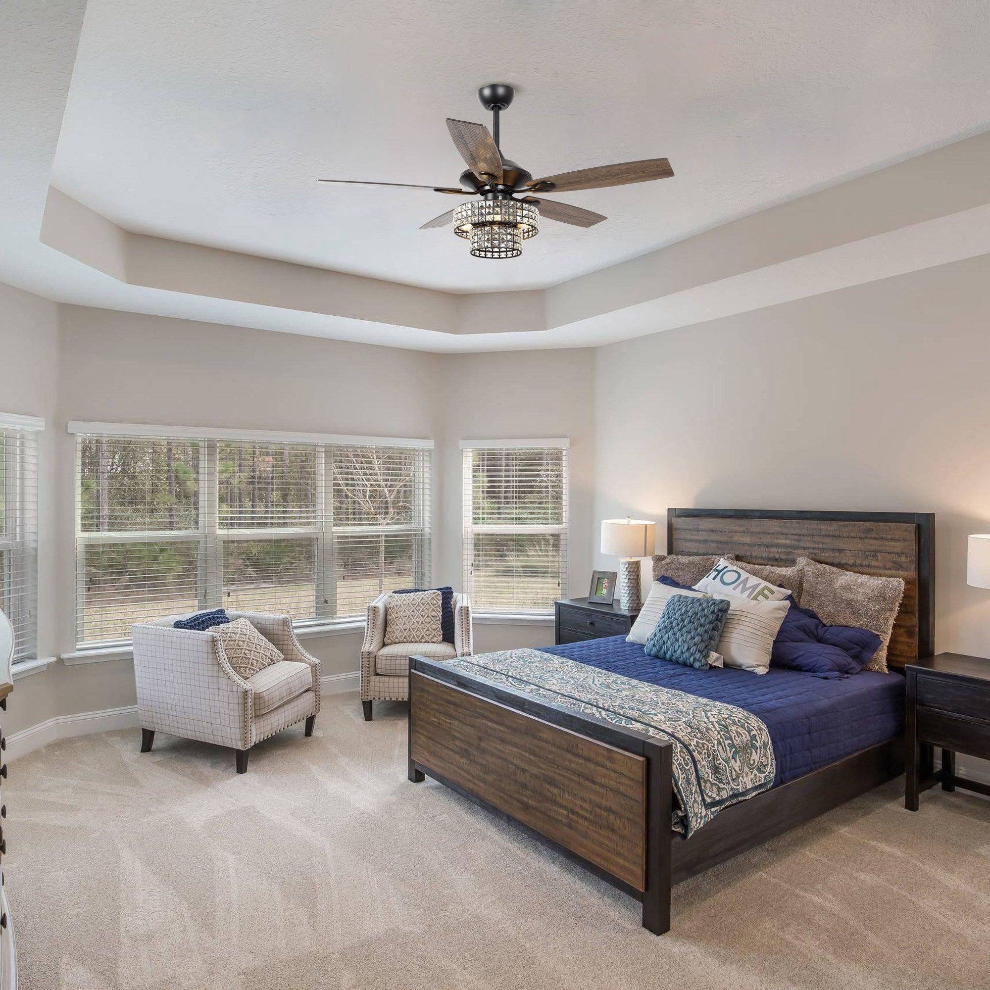 52" Howell Modern Downrod Mount Reversible Crystal Ceiling Fan with Lighting and Remote Control - ParrotUncle