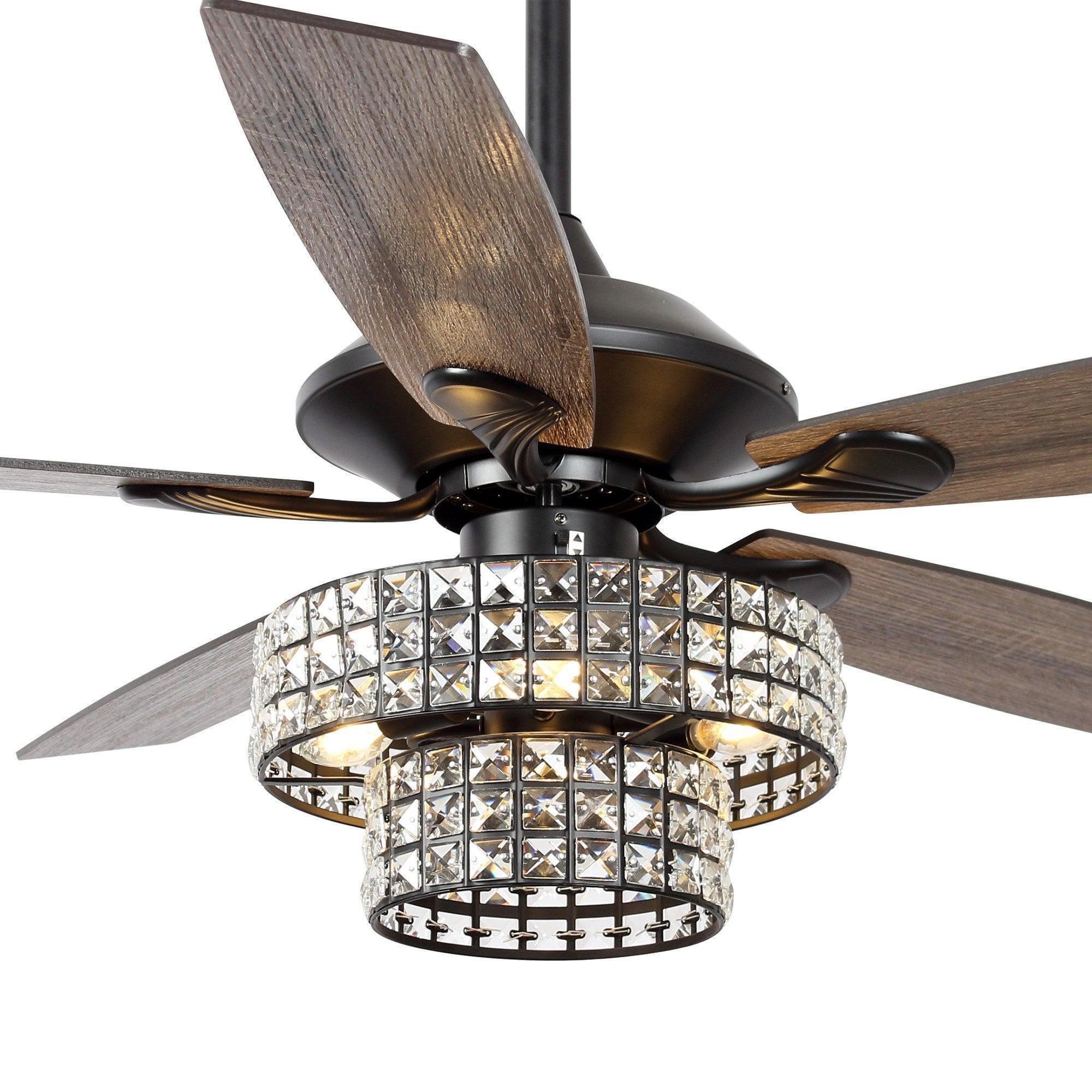 52" Howell Modern Downrod Mount Reversible Crystal Ceiling Fan with Lighting and Remote Control - ParrotUncle