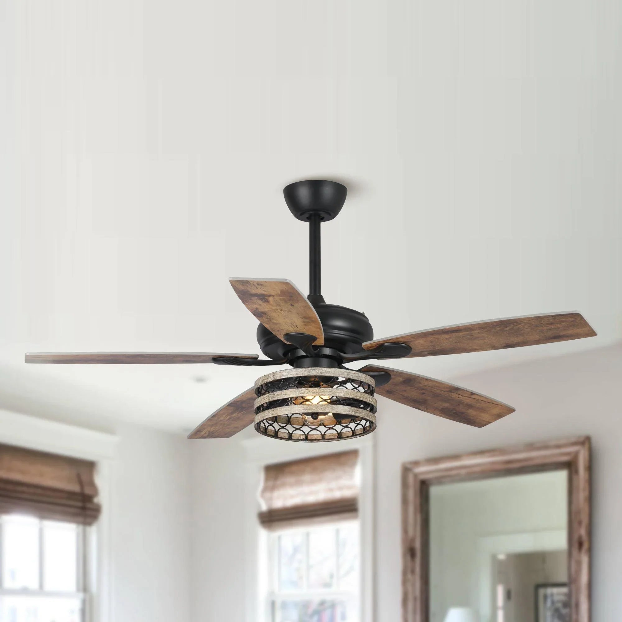 52" Hyderabad-Secunderabad Farmhouse Downrod Mount Reversible Ceiling Fan with Lighting and Remote Control - ParrotUncle