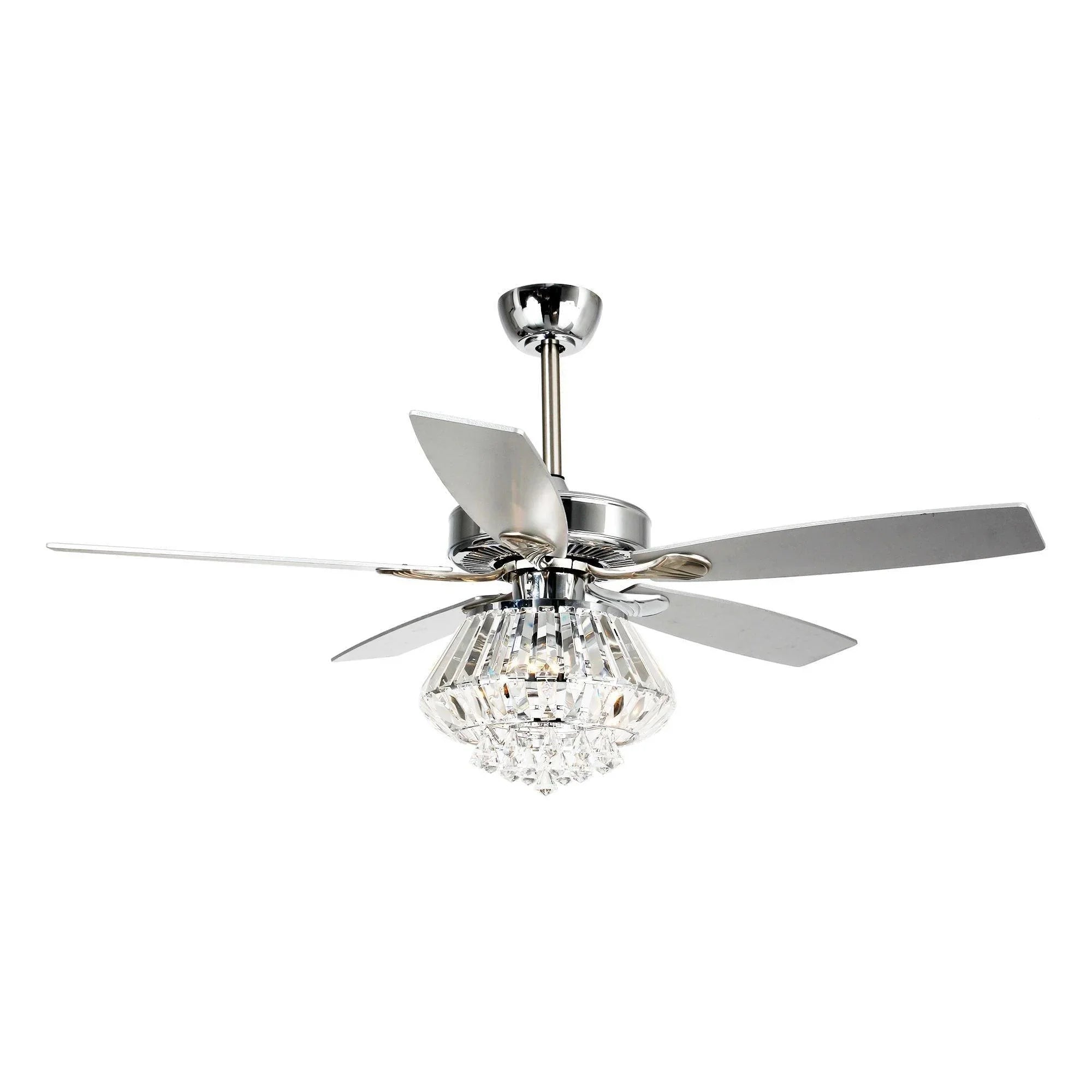 52" Kerala Modern Chrome Downrod Mount Reversible Crystal Ceiling Fan with Lighting and Remote Control - ParrotUncle
